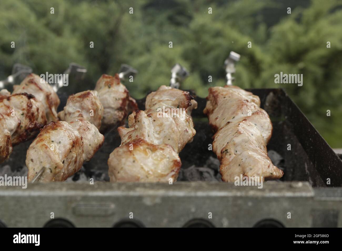 Les brochettes marinées sont préparées sur un barbecue au charbon de bois. Le kebab shish ou le kebab shish est populaire en Europe de l'est. C'était à l'origine un kebab shish Banque D'Images
