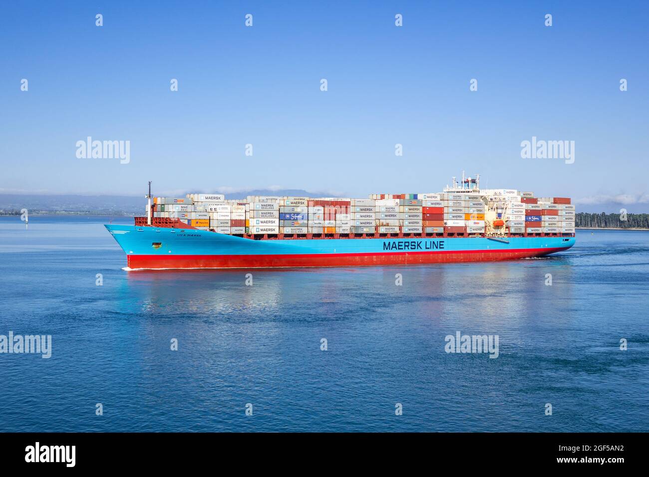 Lica Maersk Container Ship Maersk Shipping Lines Nouvelle-Zélande départ de Tauranga Nouvelle-Zélande avec des conteneurs maritimes Banque D'Images