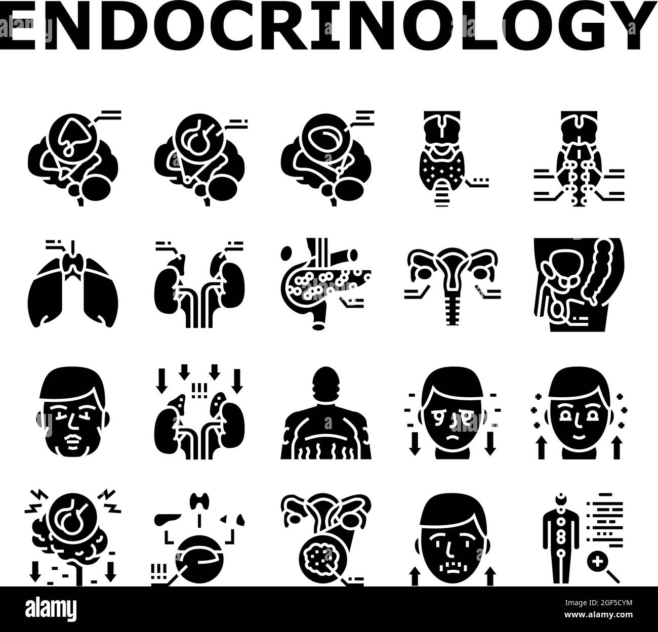 Endocrinologie Medical Disease Icons Set Vector Illustration de Vecteur