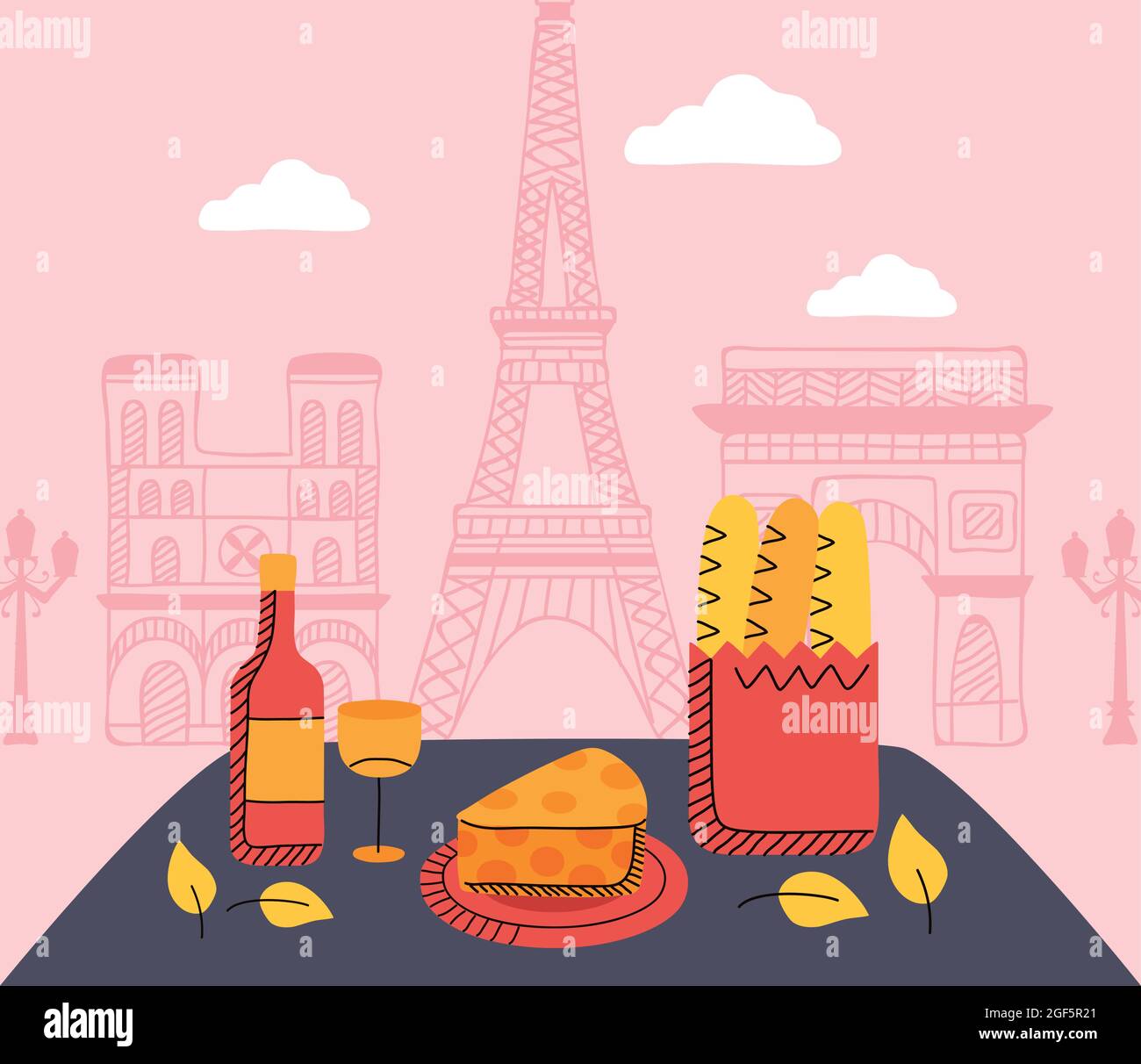 icônes de la scène de pique-nique de paris Illustration de Vecteur
