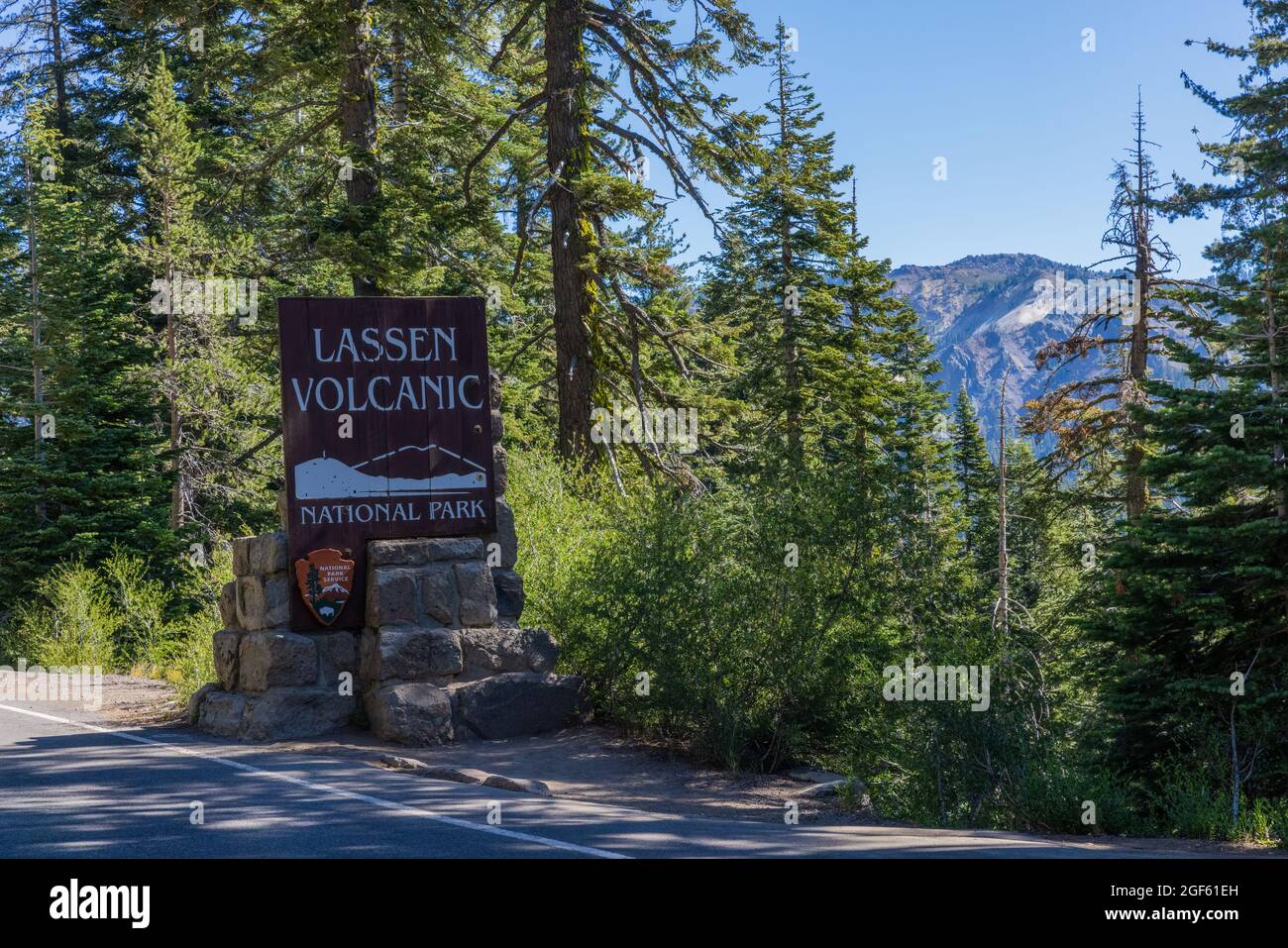 Panneau d'entrée sud-ouest, parc national volcanique de Lassen, Californie Banque D'Images