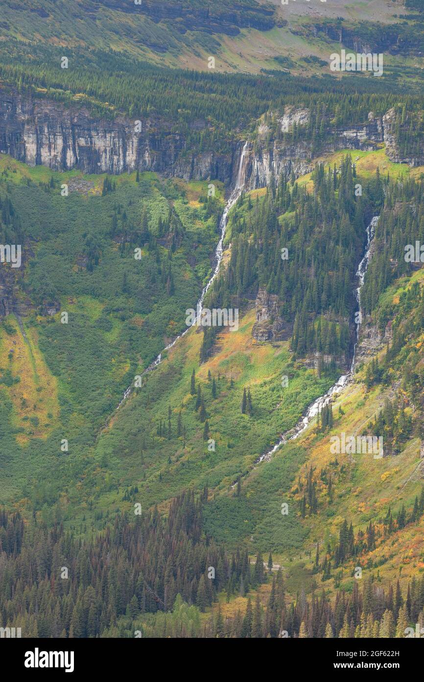 Chutes d'eau près de Logan Pass sur la route Going-to-the-Sun, parc national des Glaciers, Montana Banque D'Images