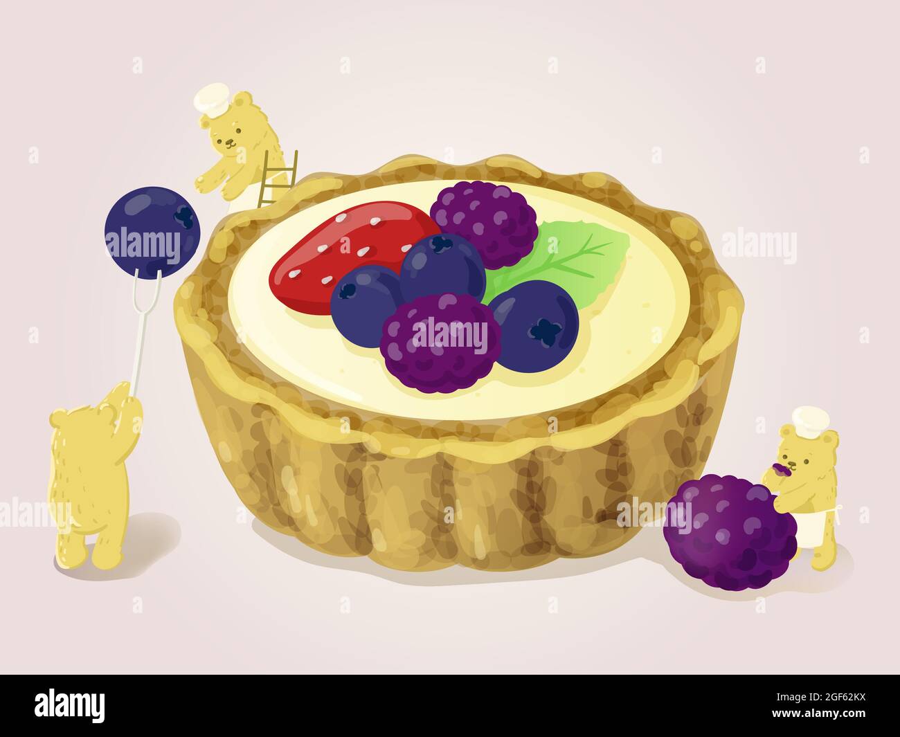 Trois petits ours font une tarte au fromage à la crème de baies mélangées. Illustration vectorielle. Illustration de Vecteur