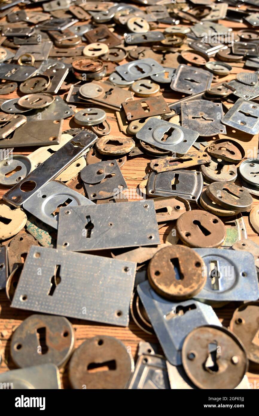 Cadenas cadenas clés maison Bronze Metal Mot de passe sécurité Confidentialité fermée Banque D'Images