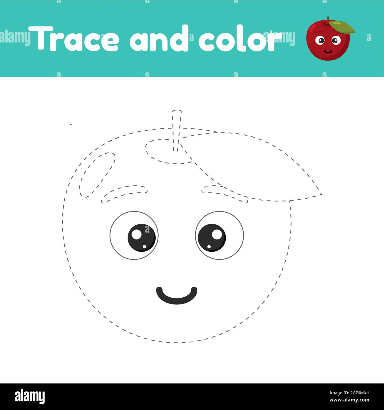 Livre de coloriage avec une jolie pomme de fruit. Pour les enfants d'âge maternelle, préscolaire et scolaire. Feuille de travail de suivi. Développement des compétences de moteur fin et de la handwritin Illustration de Vecteur