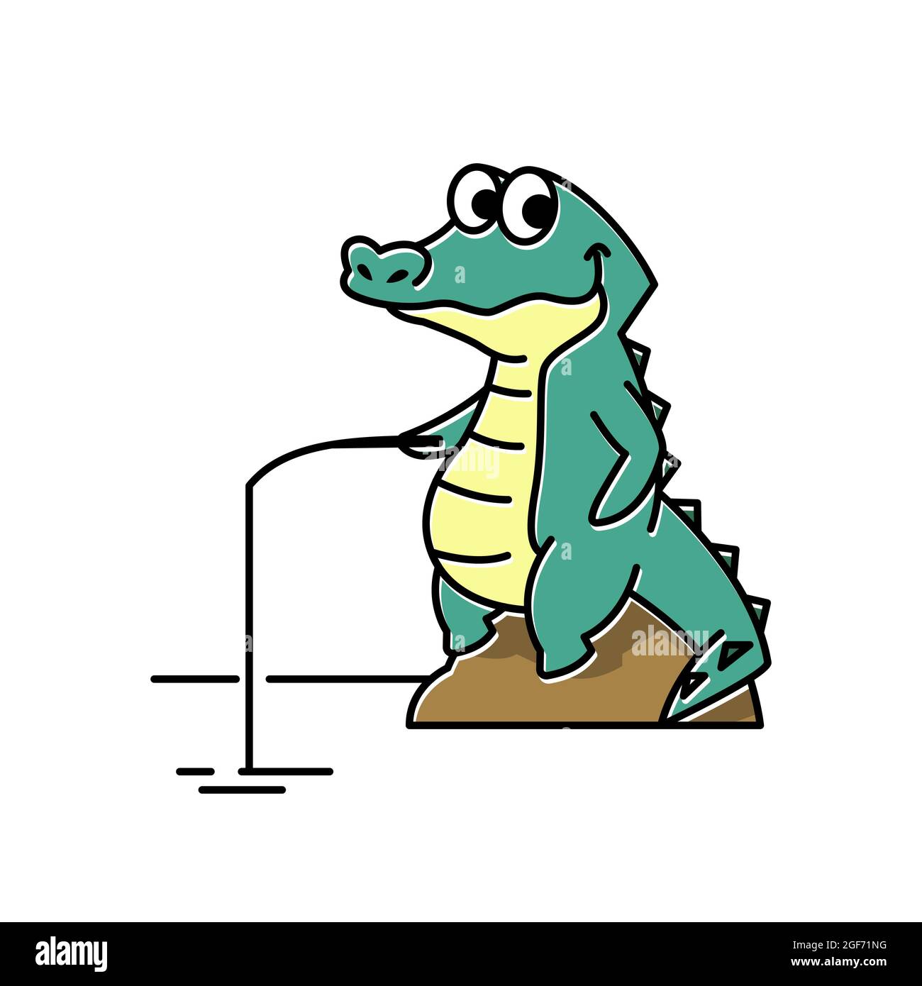 Smiling Crocodile Alligator Fishing drôle de personnage mignon Cartoon Mascot Illustration de Vecteur