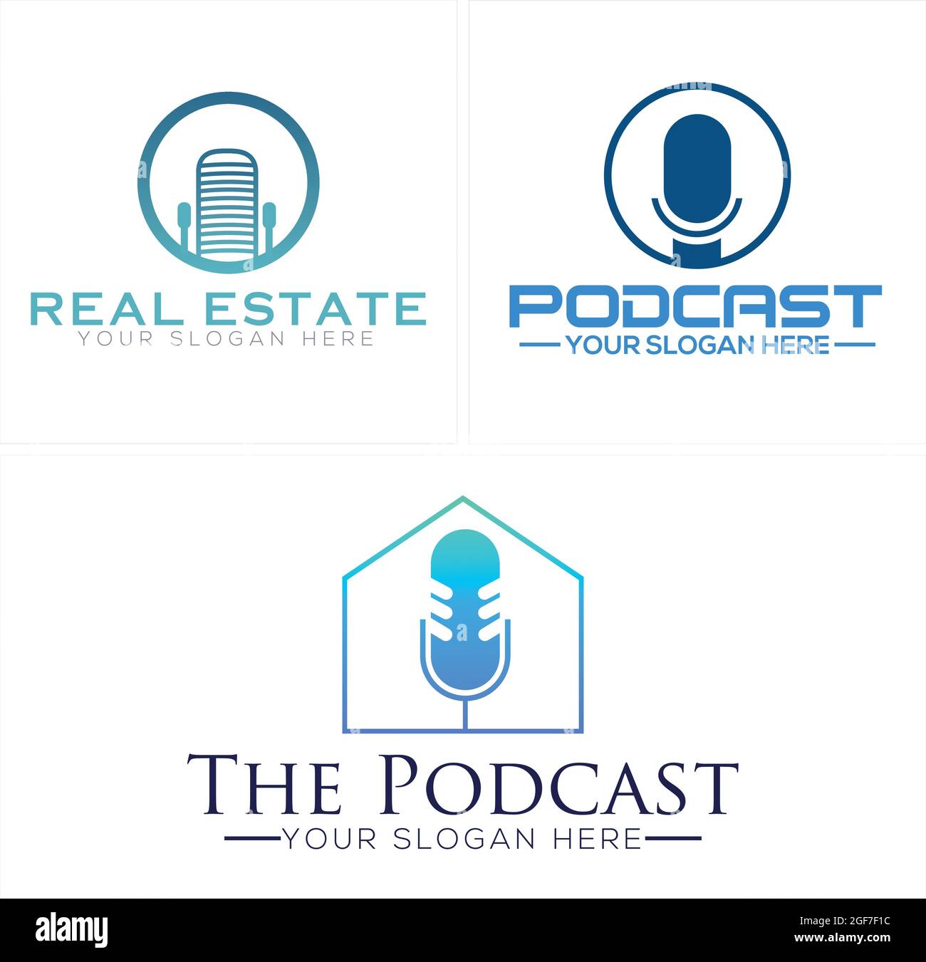 Design du logo du podcast immobilier Illustration de Vecteur