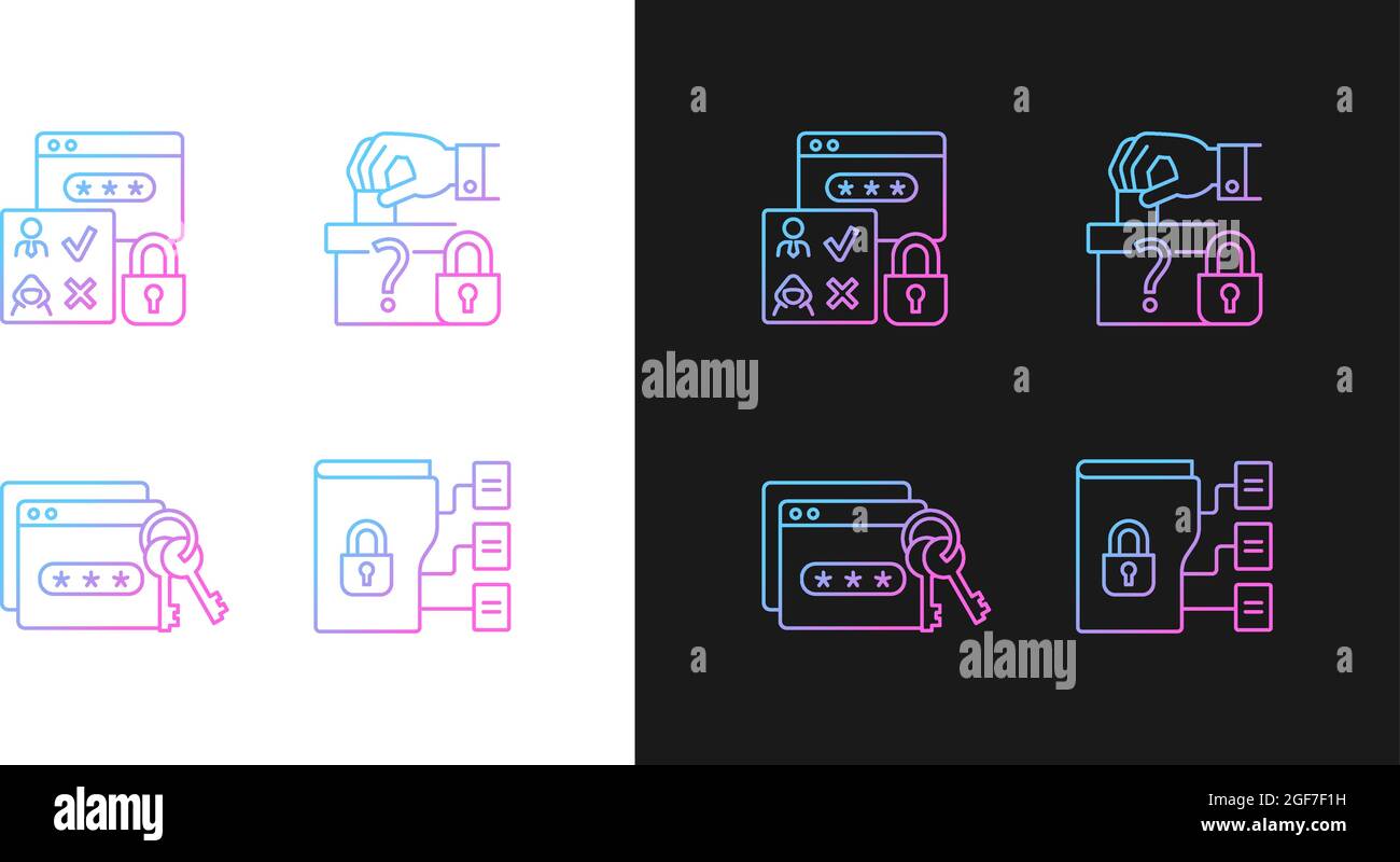 Icônes de gradient de sensibilité des données définies pour les modes sombre et clair Illustration de Vecteur