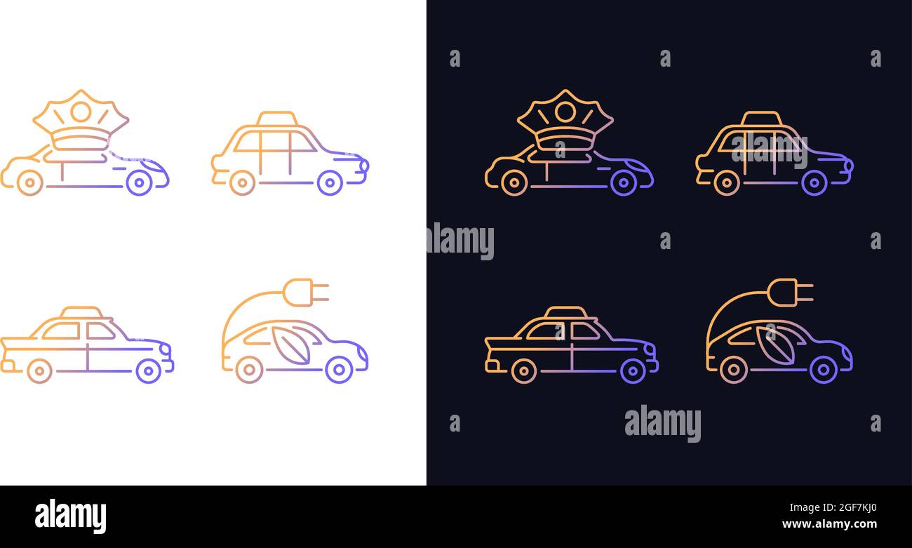 Les icônes de gradient de réservation de taxi sont définies pour les modes sombre et clair Illustration de Vecteur