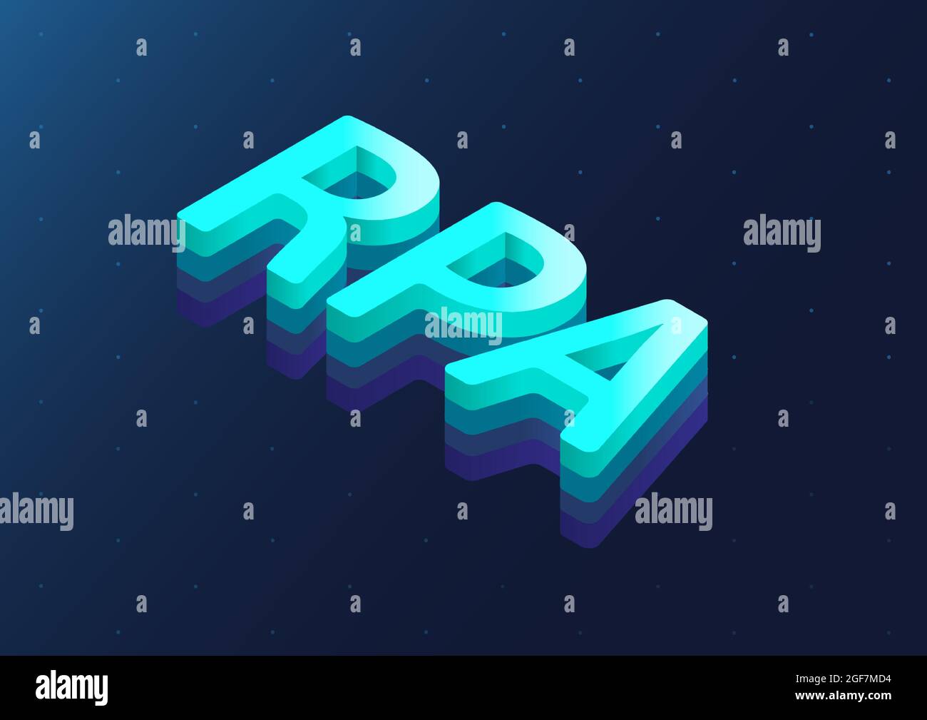 Texte isométrique rpa 3d. Le concept d'automatisation de processus robotisé est une illustration vectorielle sur fond bleu foncé. Illustration de Vecteur