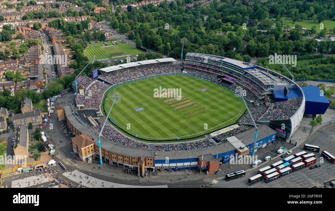Vue aérienne du terrain de cricket Edgbaston pour l'Angleterre et le Pakistan One Day International 2021. Photo Sam Bagnall Banque D'Images
