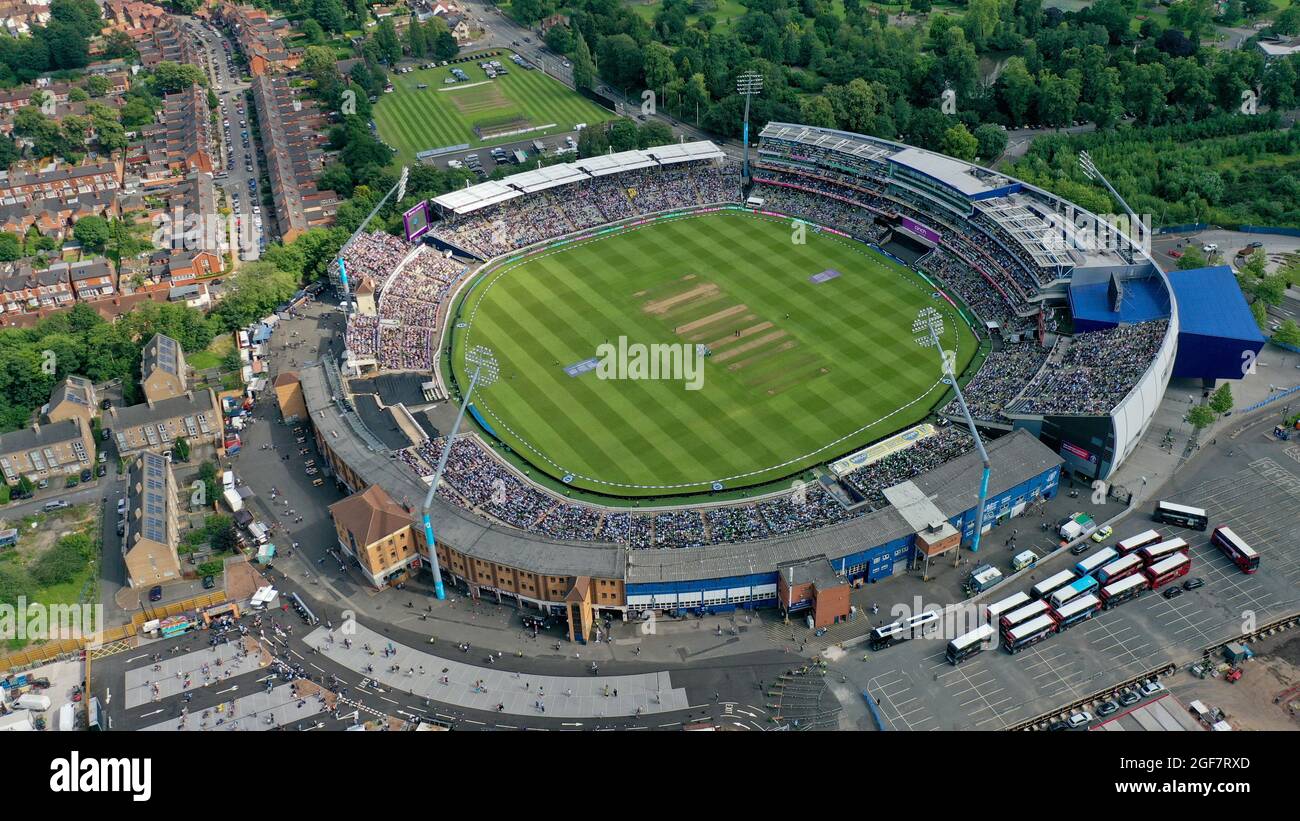 Vue aérienne du terrain de cricket Edgbaston pour l'Angleterre et le Pakistan One Day International 2021. Photo Sam Bagnall Banque D'Images