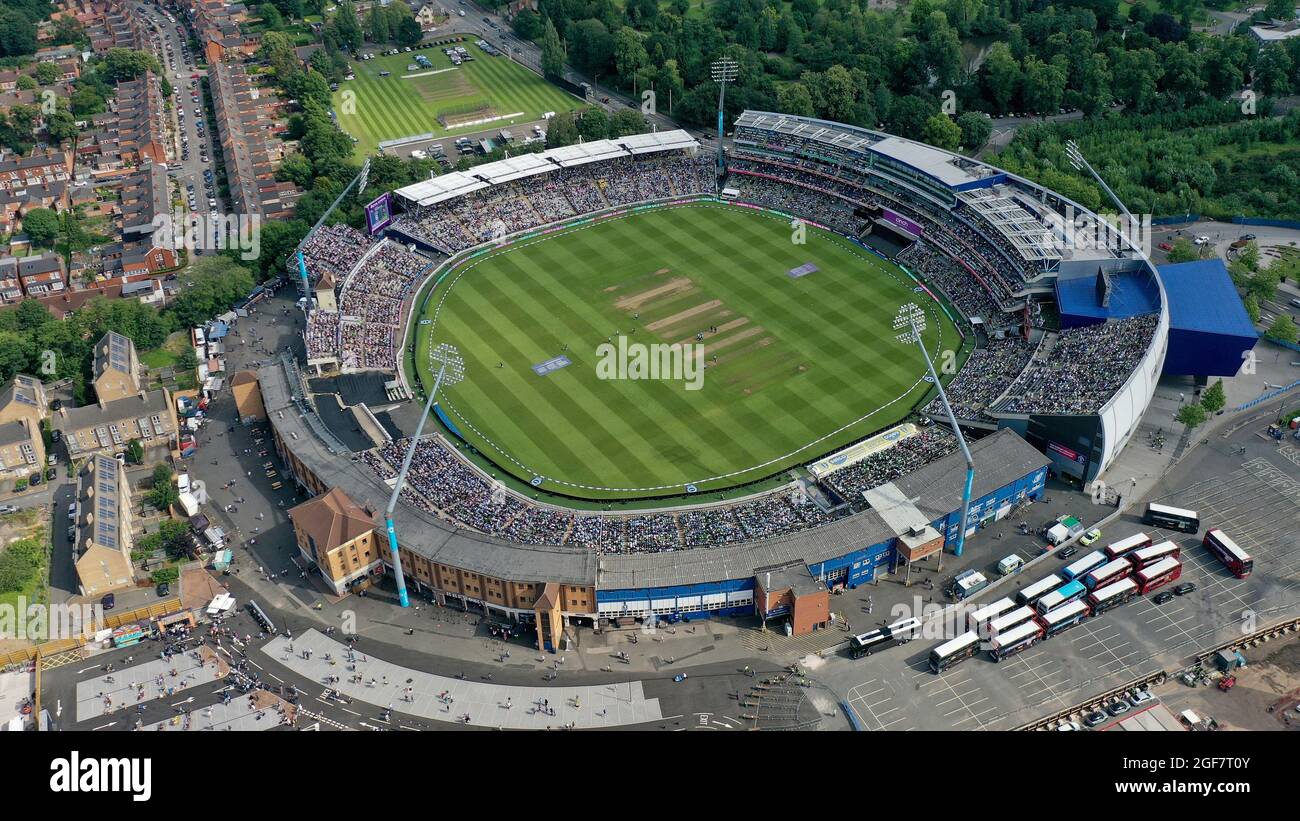 Vue aérienne du terrain de cricket Edgbaston pour l'Angleterre et le Pakistan One Day International 2021. Photo Sam Bagnall Banque D'Images
