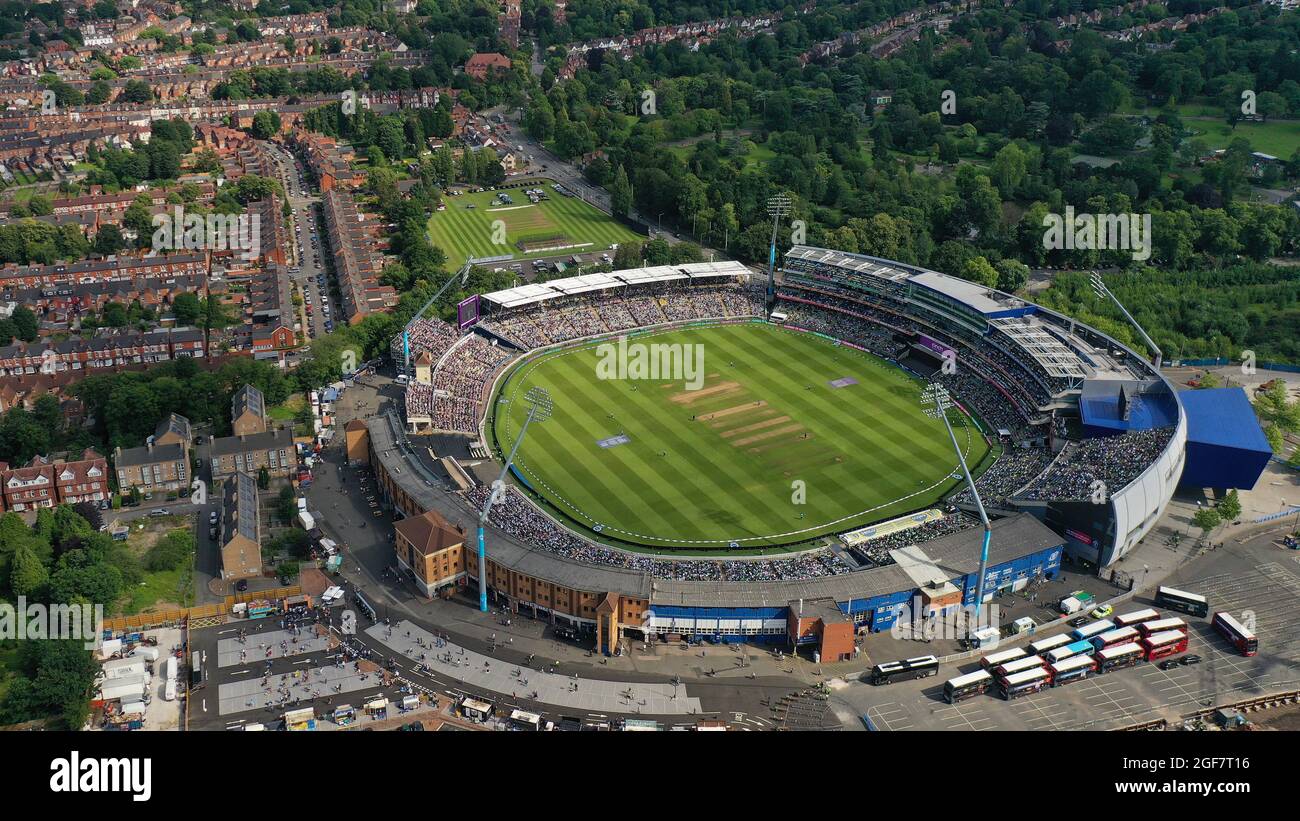 Vue aérienne du terrain de cricket Edgbaston pour l'Angleterre et le Pakistan One Day International 2021. Photo Sam Bagnall Banque D'Images