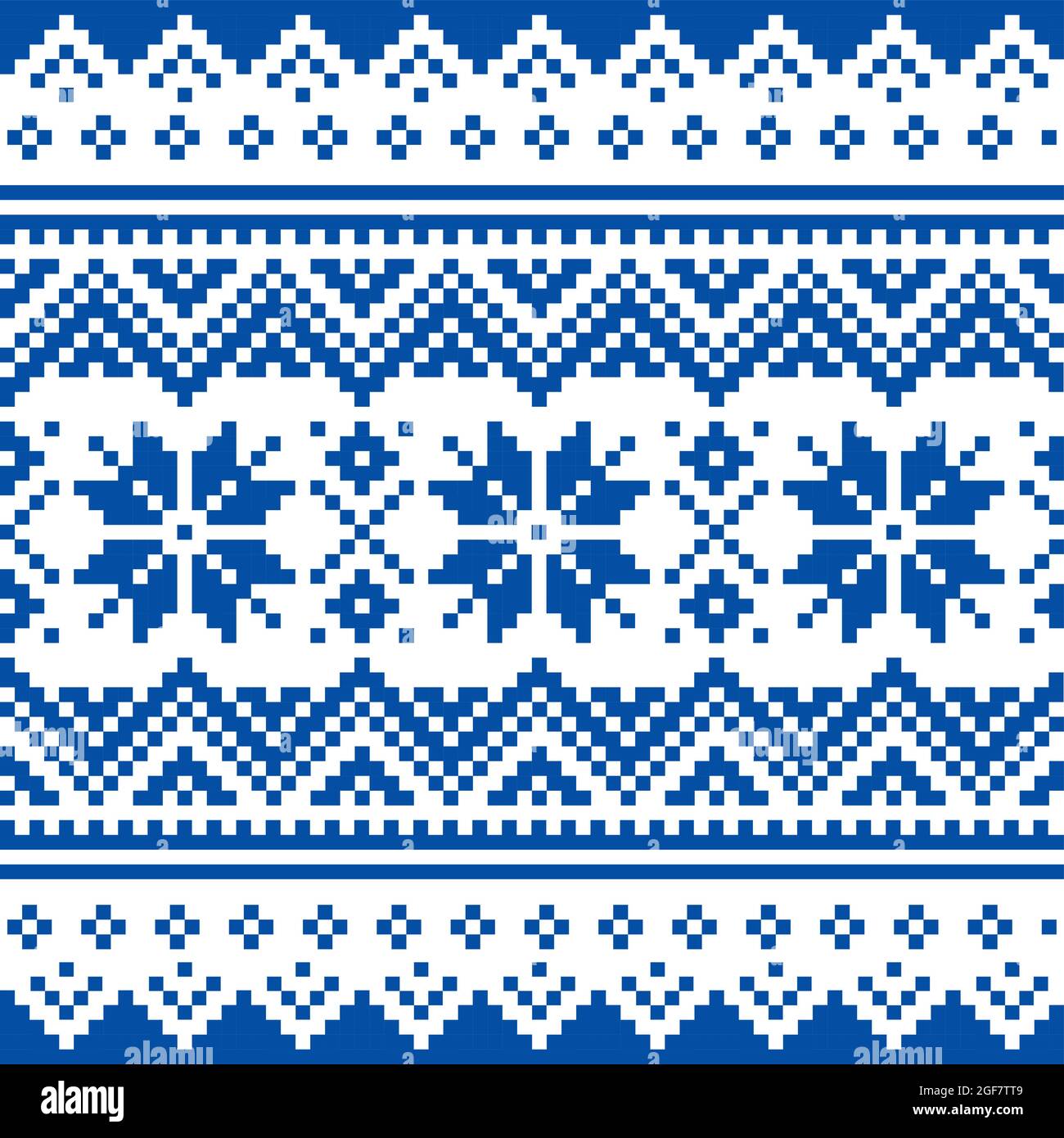 Motif de Noël fluide en bleu marine avec flocons de neige, inspiré par les Sâmes, broderie d'art populaire de Laponie Illustration de Vecteur
