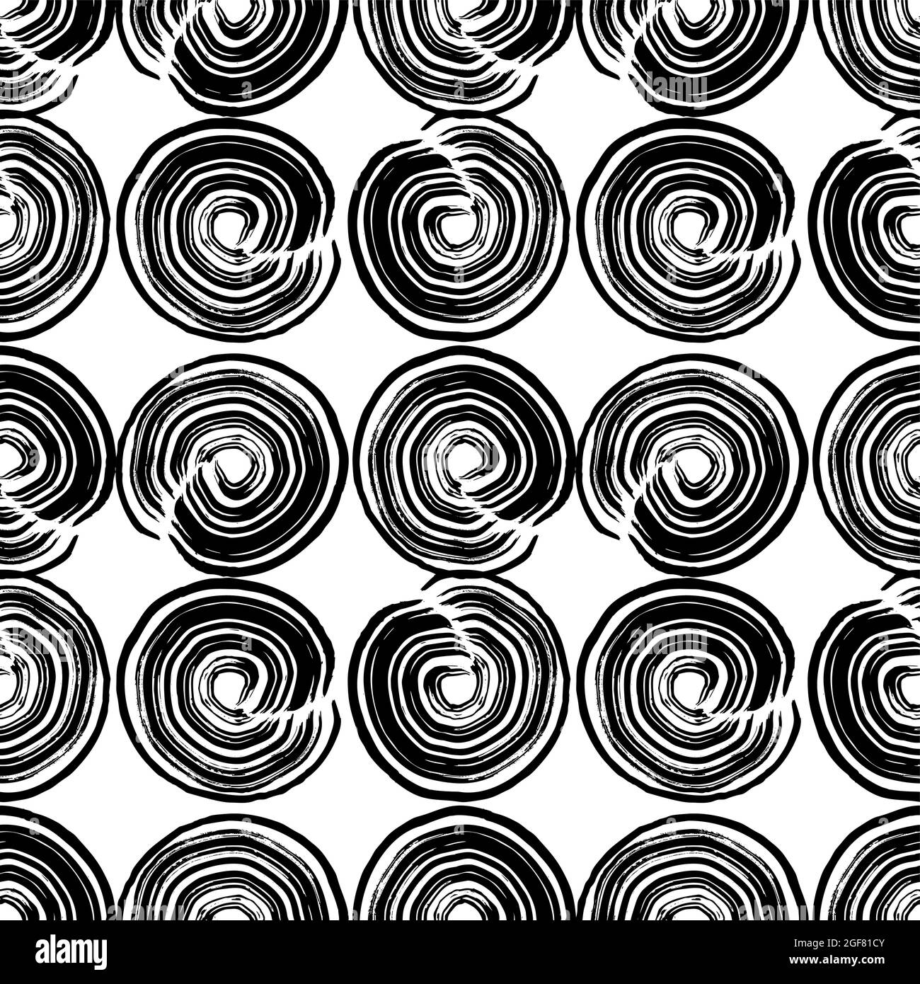 Tracer des contours géométriques cercle de répétition sans couture. Cercles abstraits dessinés à la main, dessin de texture grunge. Peinture noire, pinceau sec, coups de pinceau sur blanc Illustration de Vecteur