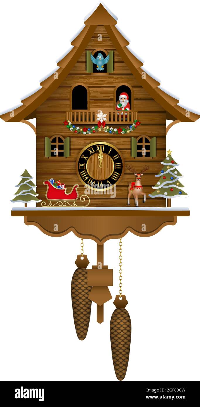 Horloge de noël en bois avec décorations Illustration de Vecteur