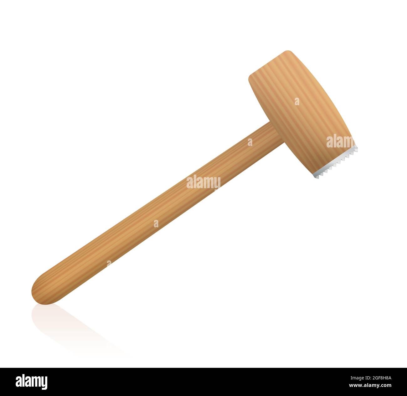 Attendrisseur à la viande, maillet ou limande à viande en bois, outil de cuisine pour tendre les steaks et le schnitzel - illustration sur fond blanc. Banque D'Images