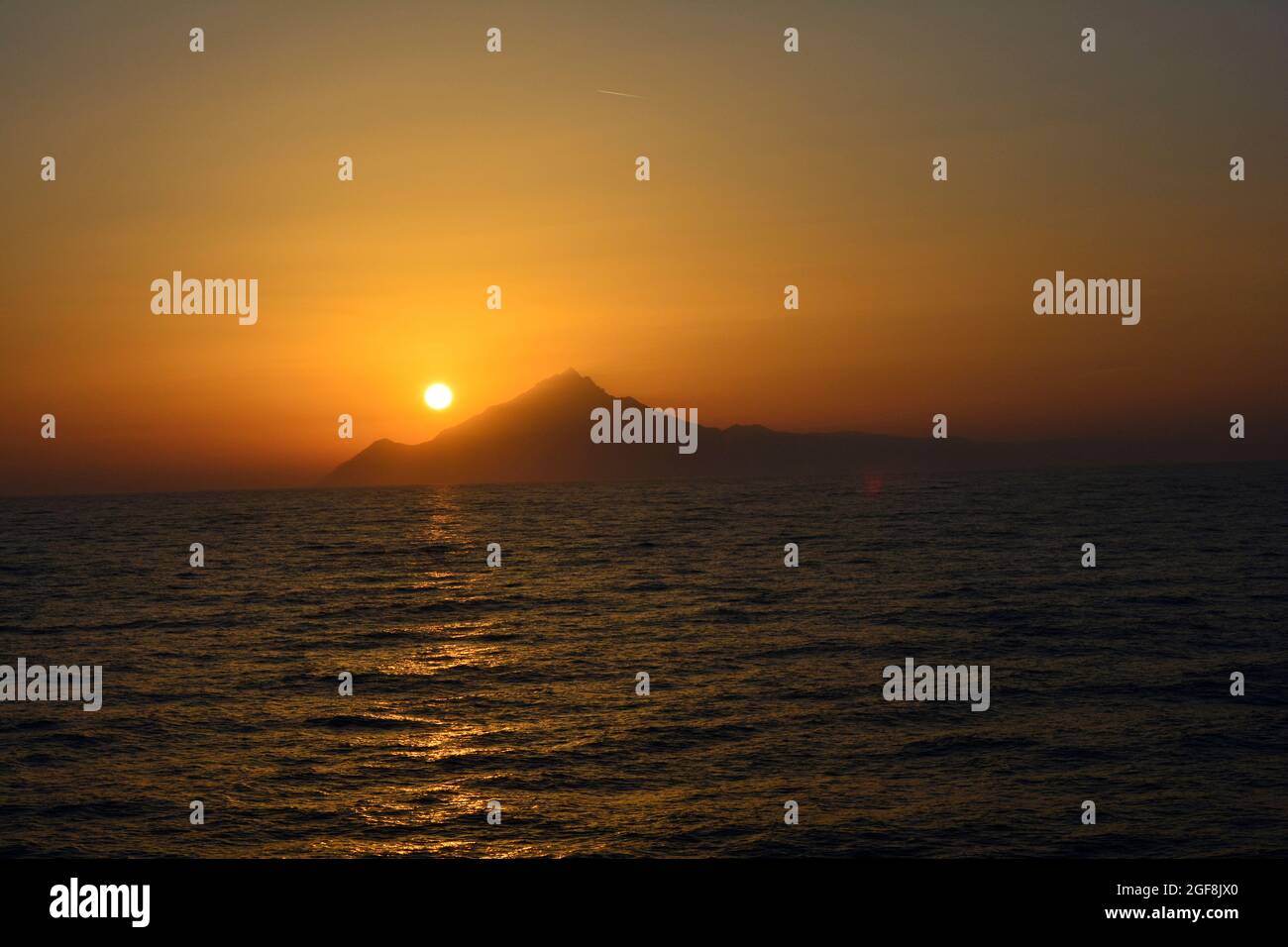 Grèce, coucher de soleil sur le Saint Mont Athos Banque D'Images