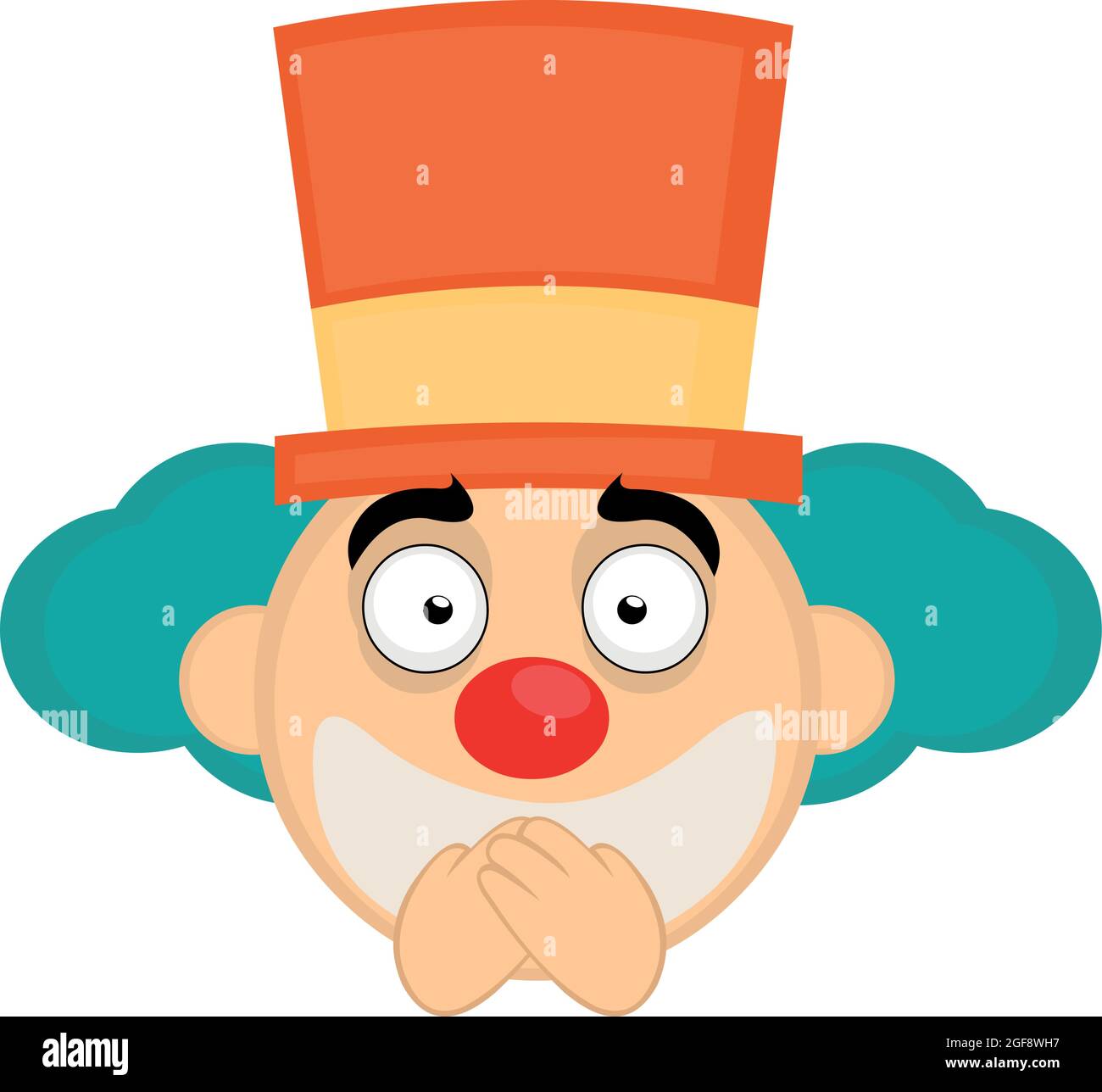 Illustration vectorielle de l'émoticône du visage d'un clown de dessin animé couvrant sa bouche avec ses mains Illustration de Vecteur