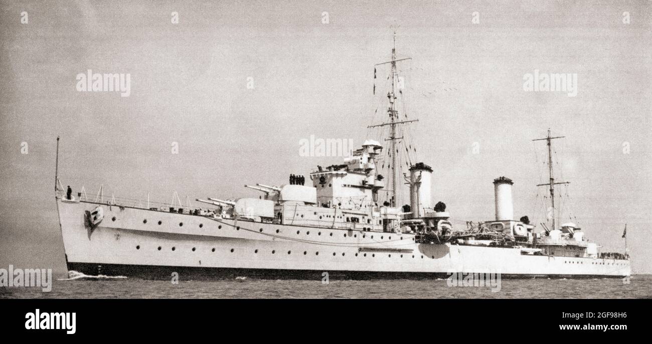 HMS Penelope. Un croiseur léger de classe Aretusa de la Royal Navy. Elle a été torpillé et coulé par le U-boat allemand U-410 près de Naples avec une grande perte de vie le 18 février 1944. De navires de guerre britanniques, publié en 1940 Banque D'Images