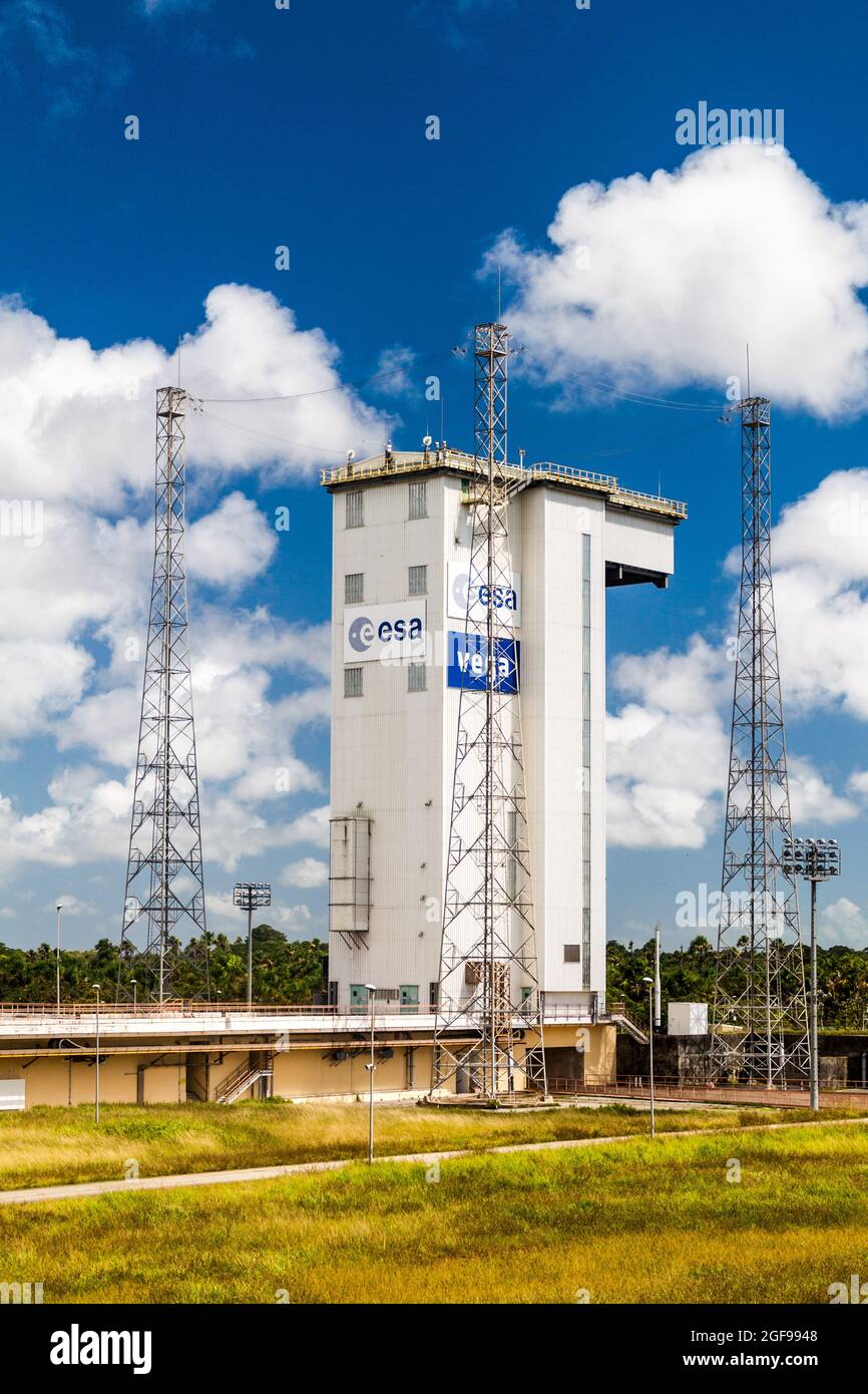 KOUROU, GUYANE FRANÇAISE - 4 AOÛT 2015 : zone de lancement 1 d'Ariane, rampe de lancement des fusées Vega, au Centre Spatial Guyanais (Centre spatial de Guyane) à Kourou, Banque D'Images