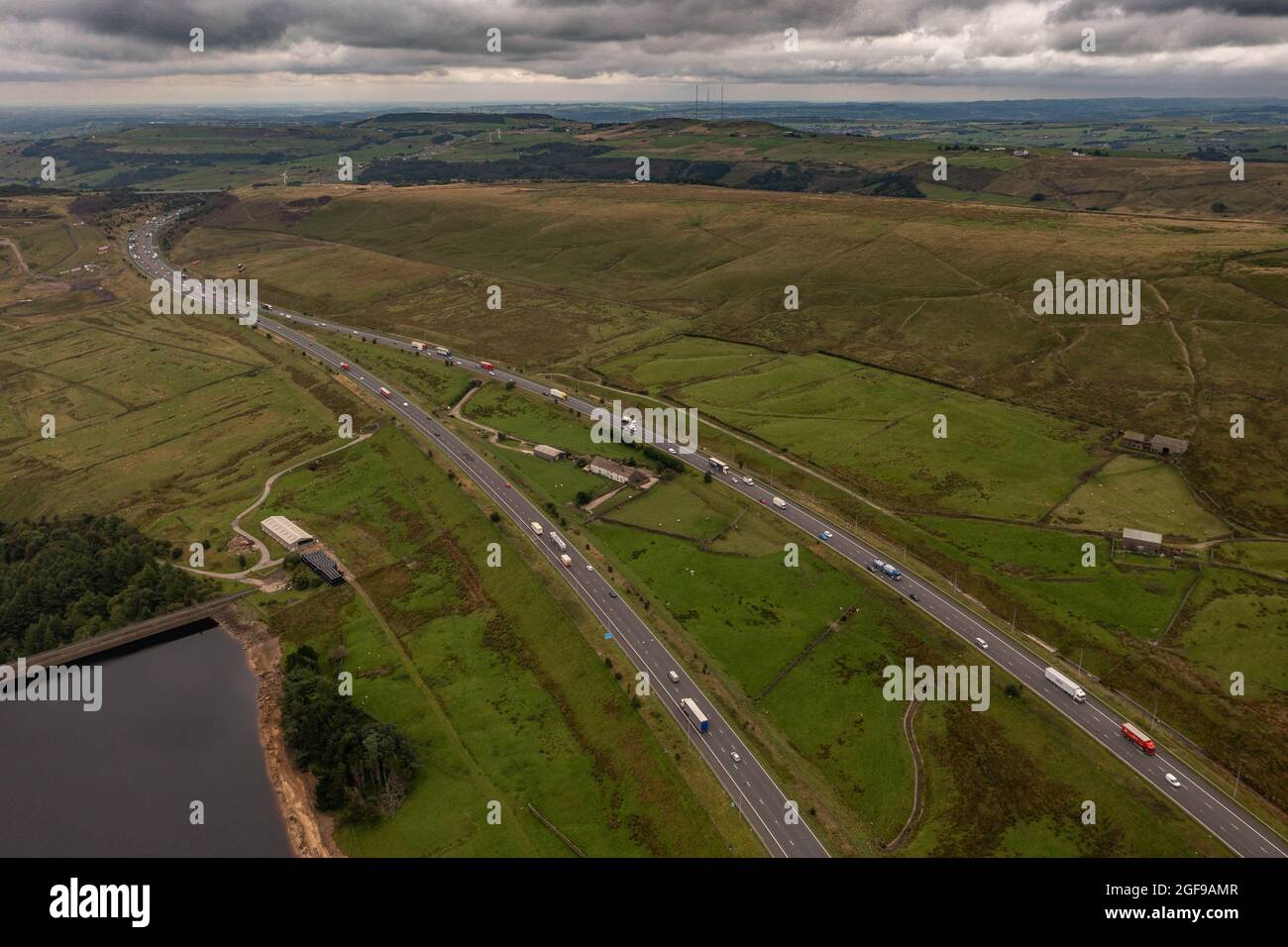 Rishworth Moor autoroute Ainley Haut M62 Stott Hall ferme aérienne
