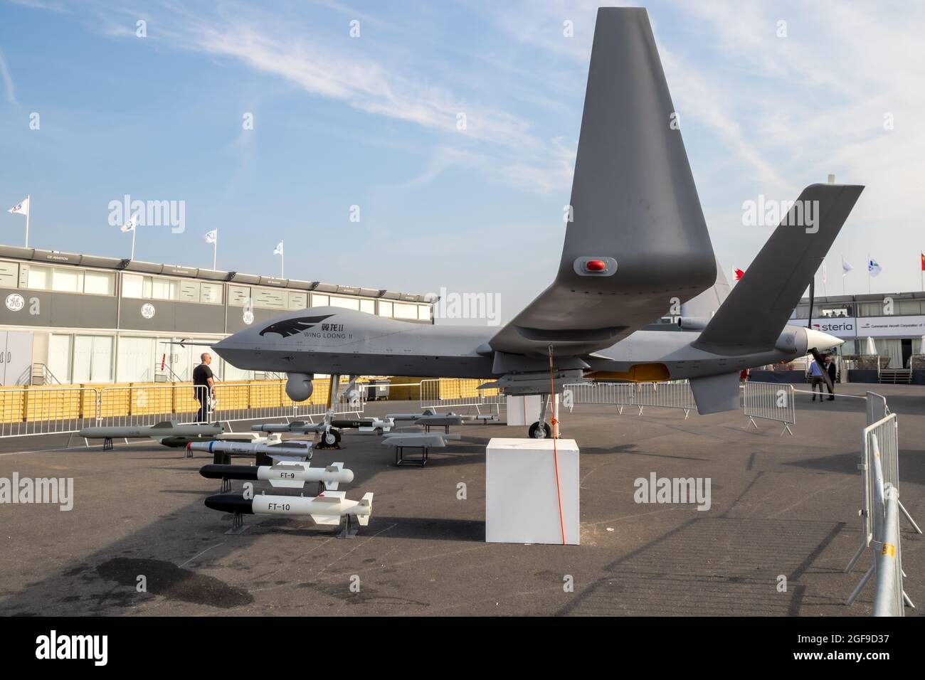 Le drone militaire UAV de la Wing Loong II du Groupe industriel des aéronefs chinois de Chengdu (CAIG) a été présenté au salon de l'aviation de Paris, en France, le 22 juin 2017 Banque D'Images