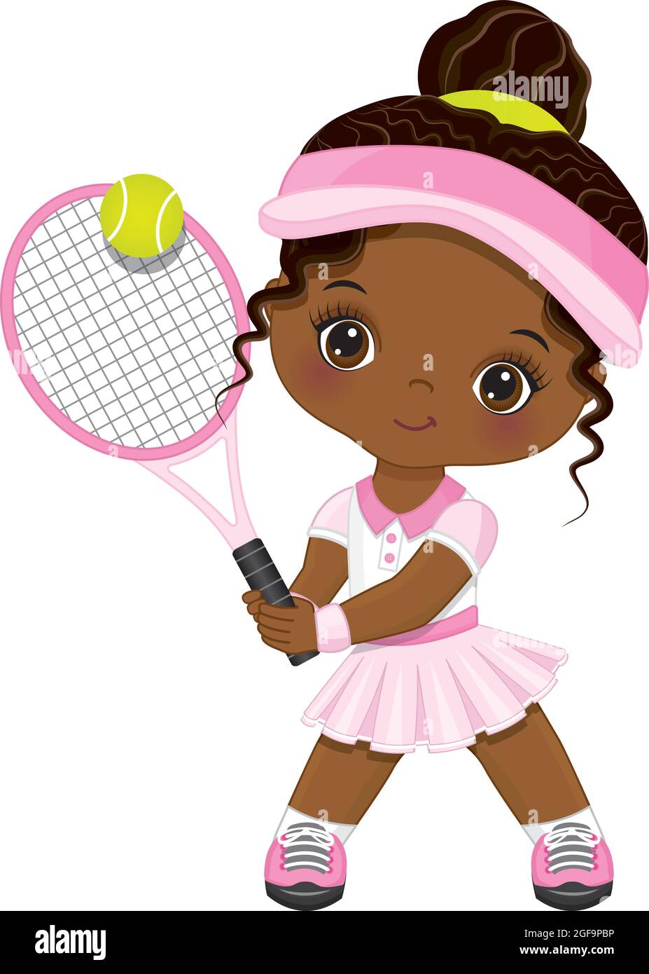 Adorable petite fille africaine américaine jouant au tennis Illustration de Vecteur