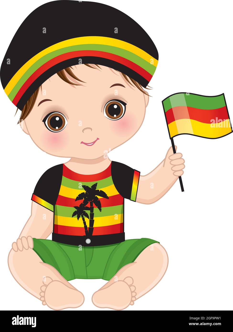 Joli petit Reggae bébé garçon drapeau de maintien. Vector Reggae Baby Boy Illustration de Vecteur