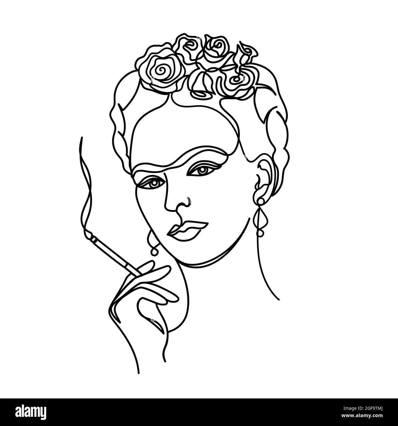 Frida femme dans un style moderne à une ligne. Illustration de Vecteur