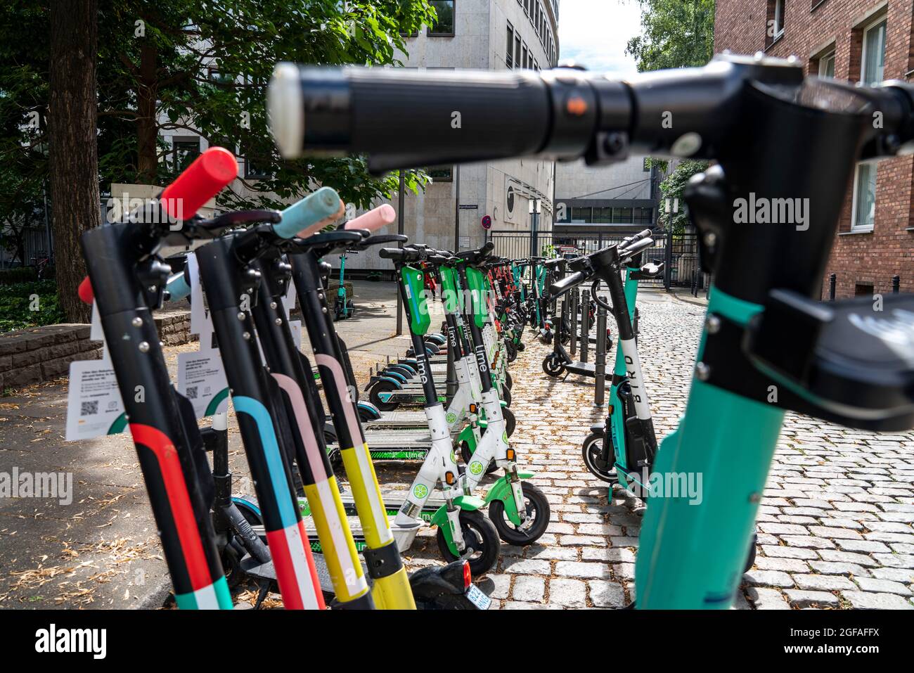 Elektroscooter, E-Roller stehen à großer Anzahl, an der Street Burgmauer, en face de la cathédrale de Cologne, parking légal, en partie désigné par SIG Banque D'Images