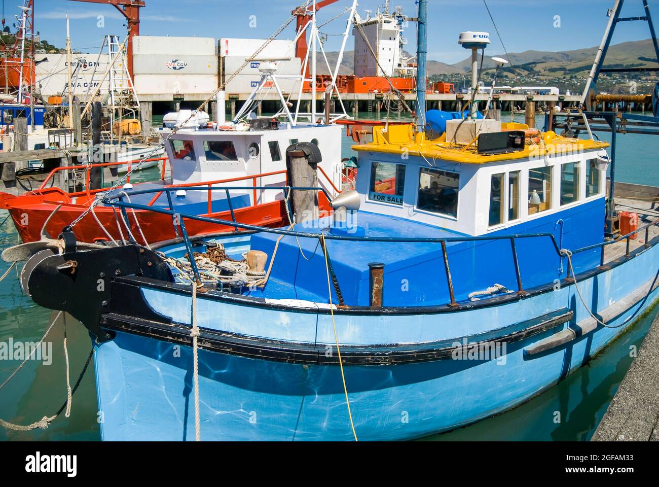 Bateaux de pêche commerciale, Lyttelton Harbour, Lyttelton, la péninsule de Banks, Canterbury, Nouvelle-Zélande Banque D'Images