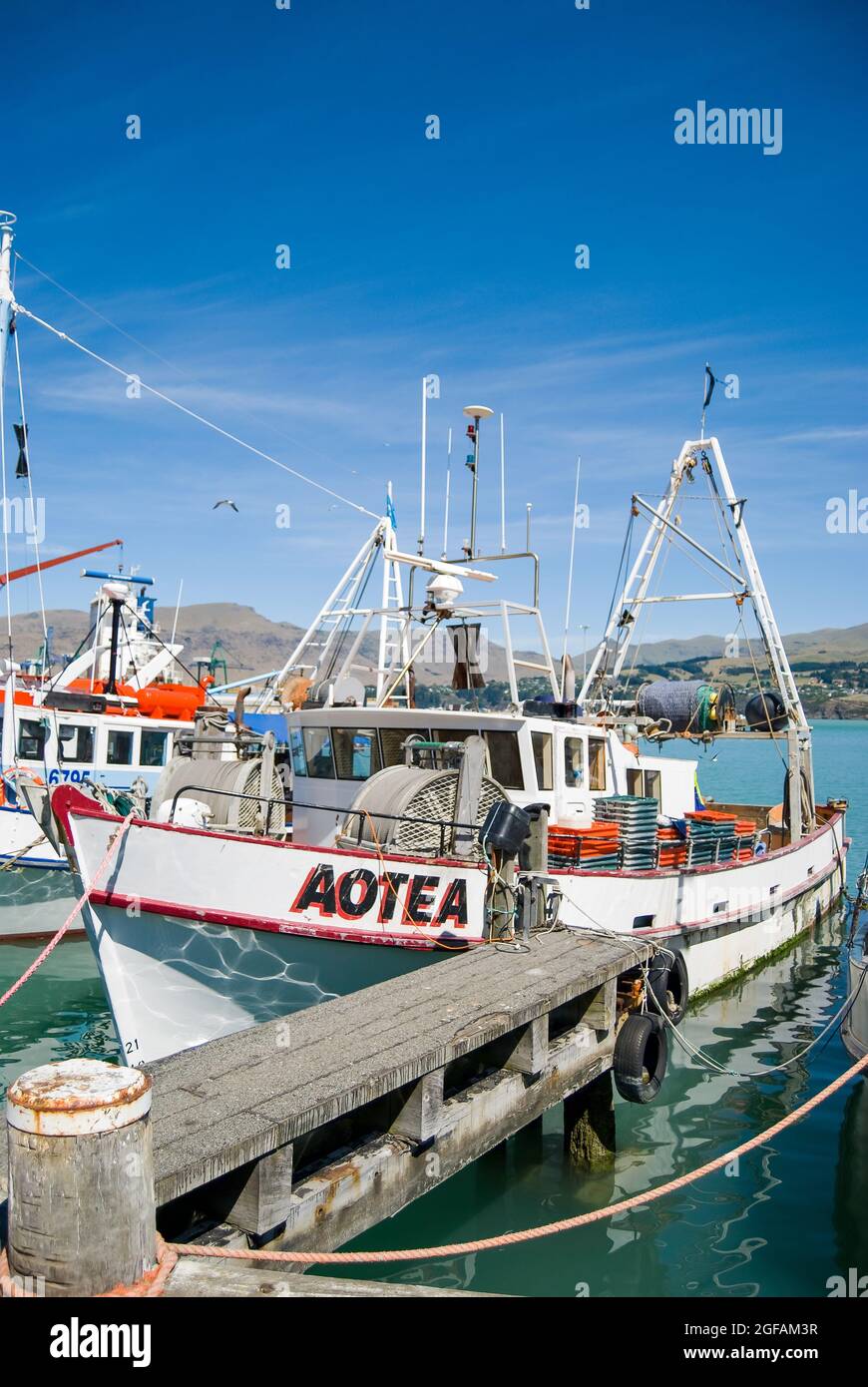 Bateaux de pêche commerciale, Lyttelton Harbour, Lyttelton, la péninsule de Banks, Canterbury, Nouvelle-Zélande Banque D'Images