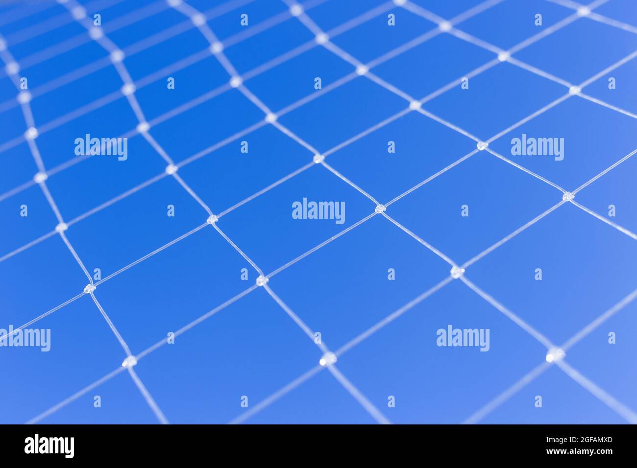 Filet de sécurité transparent. Filet de protection pour enfants et animaux. Pour balcon et fenêtres. En fils de nylon. Fond bleu ciel. Banque D'Images