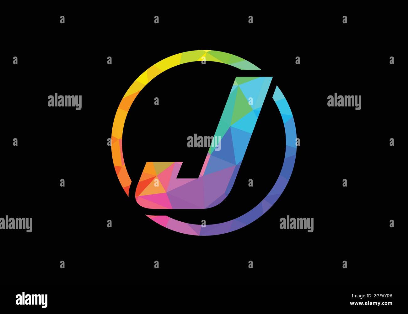 Coloré lettre initiale logo J dans un cercle. Logo moderne pour l'identité visuelle de la société d'affaires dans le style bas poly art. Emblème de police Illustration de Vecteur