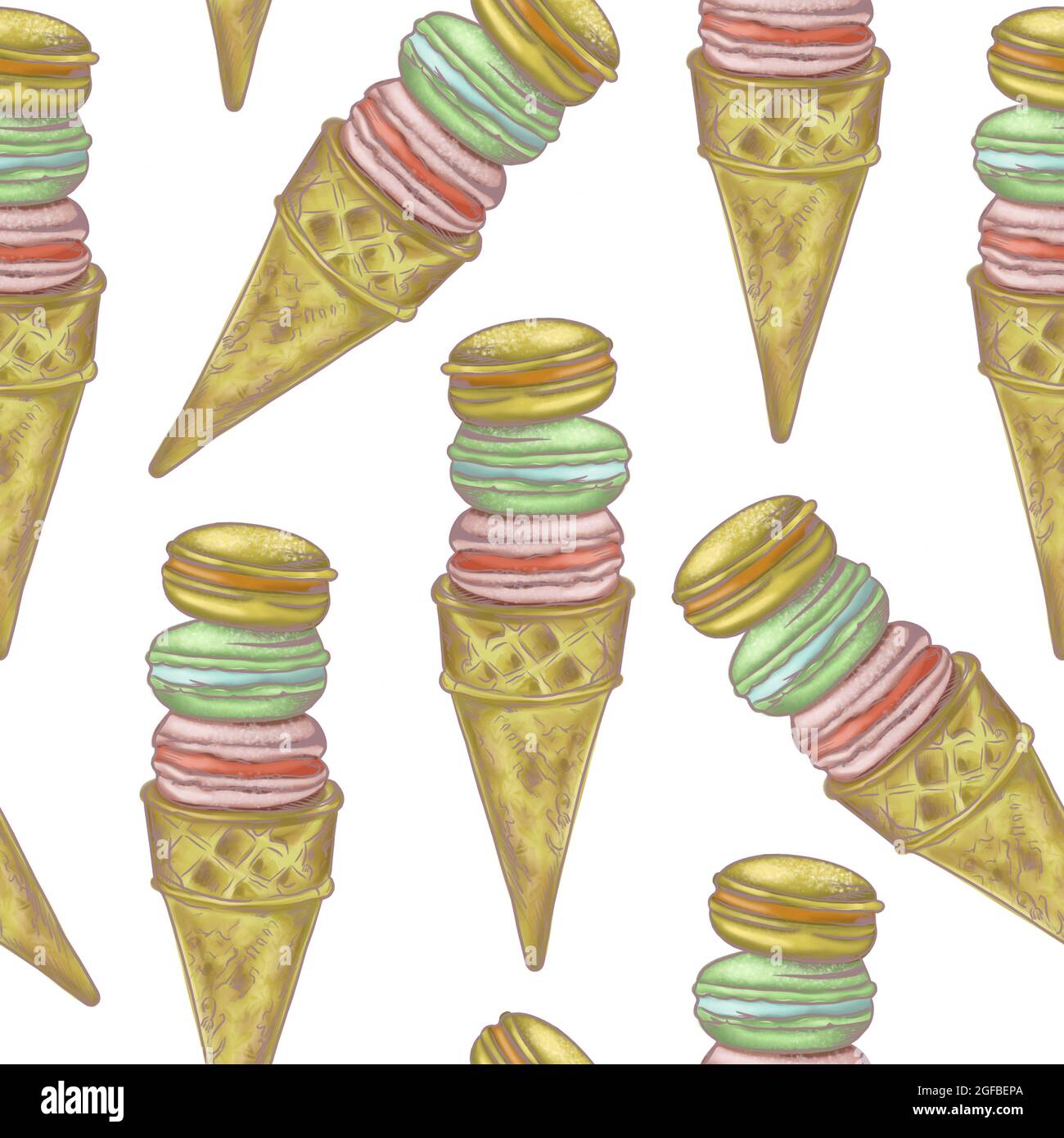 Illustration numérique dessin crème glacée motif sans couture de différentes formes et couleurs sur un fond blanc. Haute qualité Banque D'Images