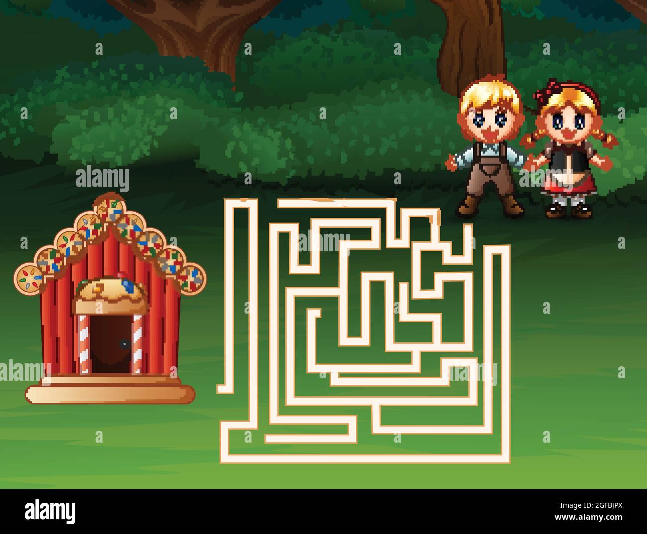 Jeu de labyrinthe de Hansel et Gretel Illustration de Vecteur