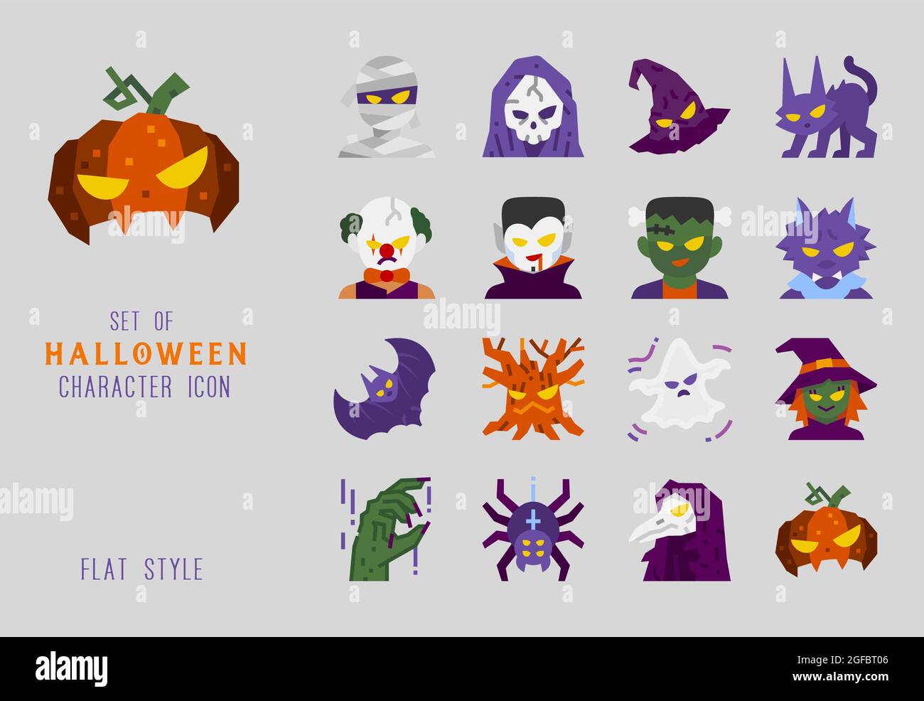 Ensemble d'icônes à motif plat pour Halloween pour la décoration. Illustration de Vecteur