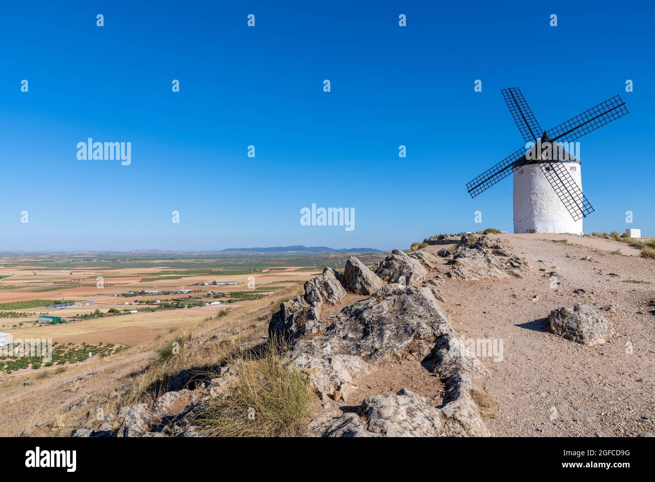 Ancien moulin à vent espagnol, Consuegra, Castilla-la Mancha, Espagne Banque D'Images