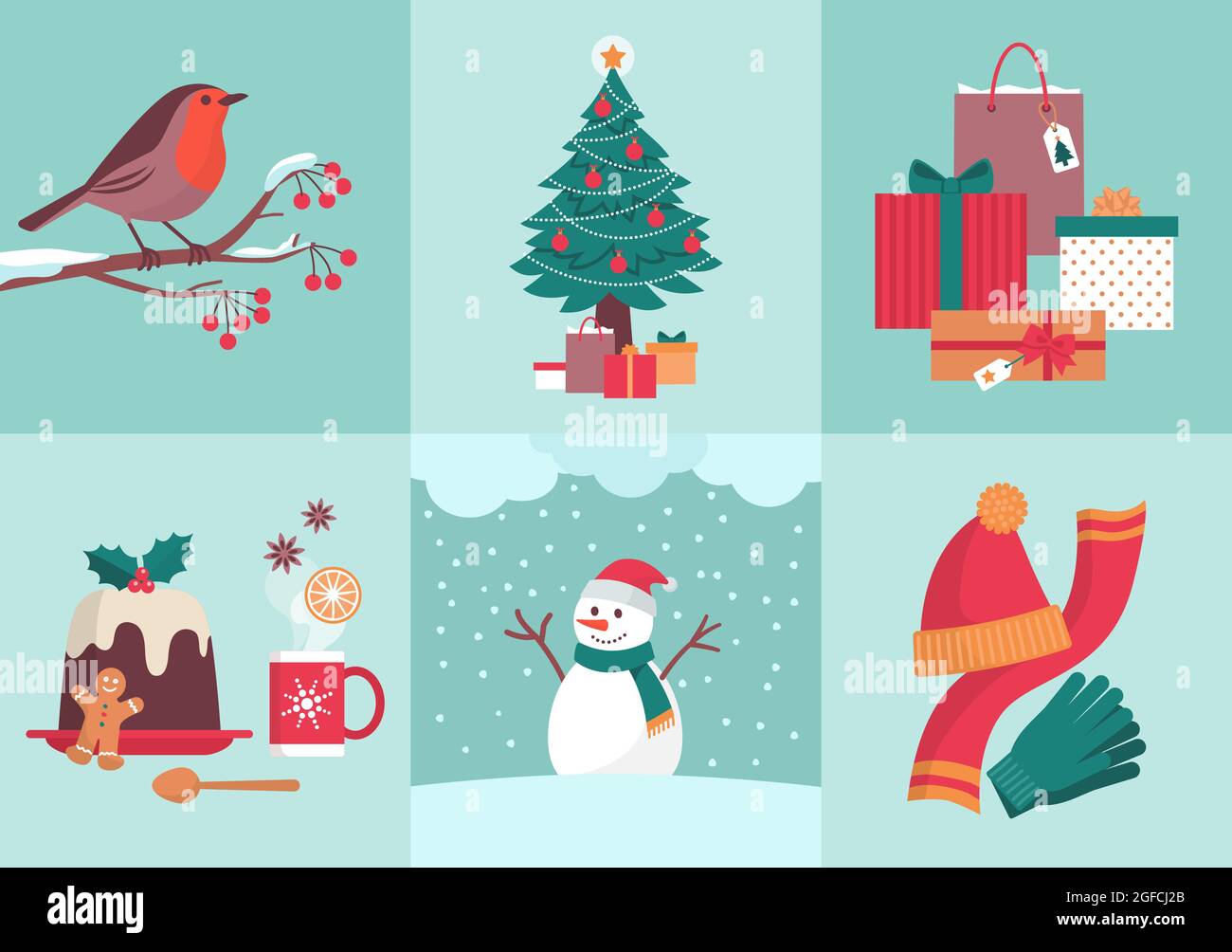 Les icônes de la saison d'hiver et des fêtes de Noël, les vacances d'hiver et le thème du mode de vie Illustration de Vecteur