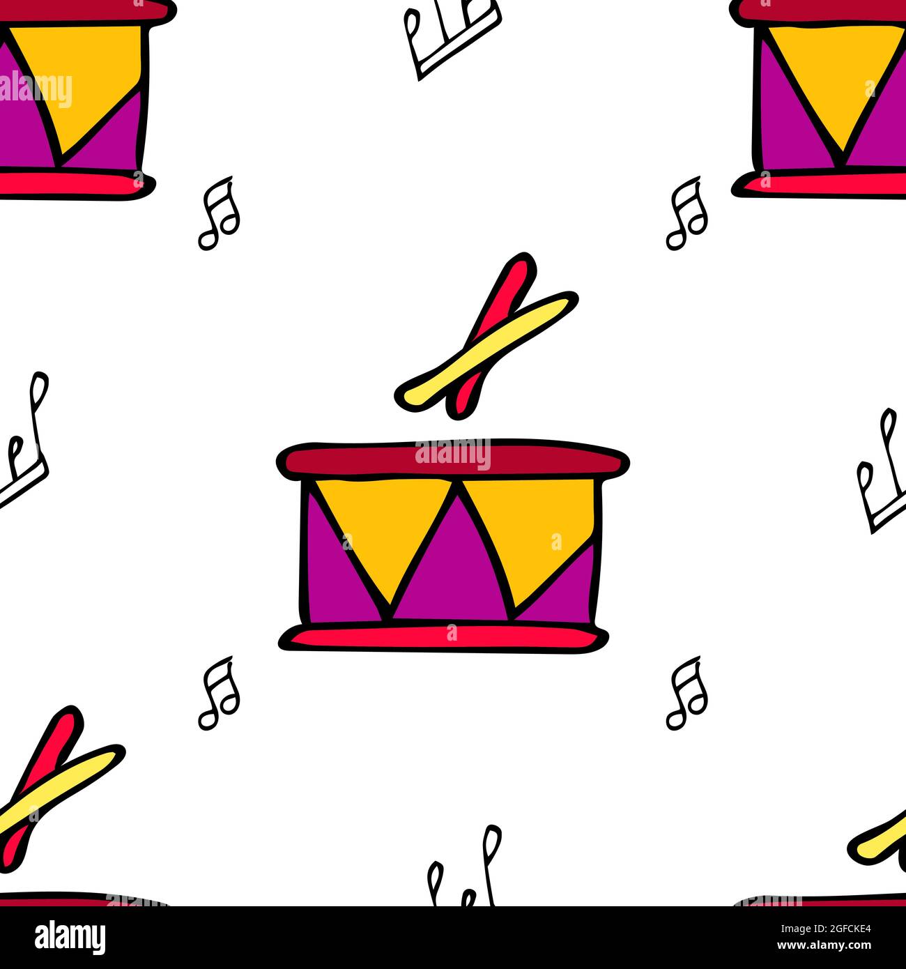 Fond blanc avec jouets, tambours et partitions pour enfants. Illustration vectorielle. Illustration de Vecteur