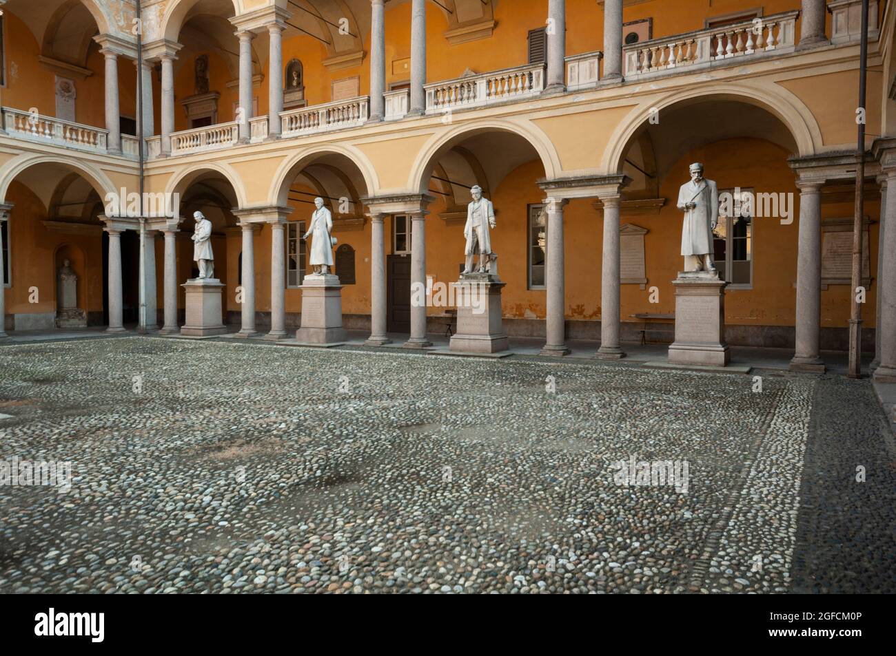 Italie, Lombardie, Pavie, Cour de l'Université de Pavie, Statue Banque D'Images