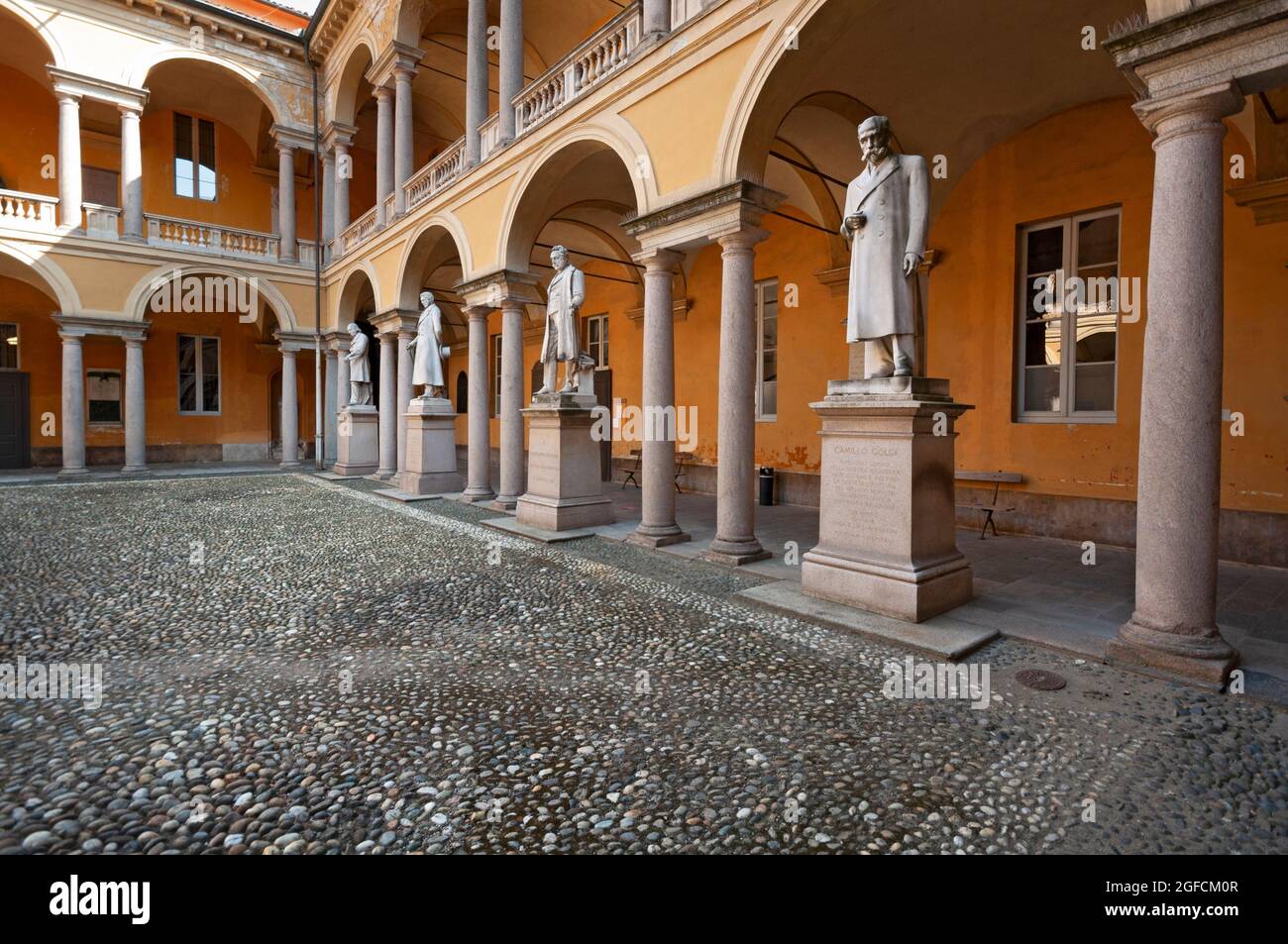 Italie, Lombardie, Pavie, Cour de l'Université de Pavie, Statue Banque D'Images