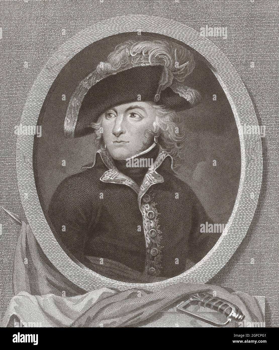 Louis Lazare Hoche, 1768 – 1797. Soldat français qui s'est élevé au rang de général dans l'armée révolutionnaire. Après un travail réalisé en 1798 par le graveur hollandais Christiaan Josi. Banque D'Images