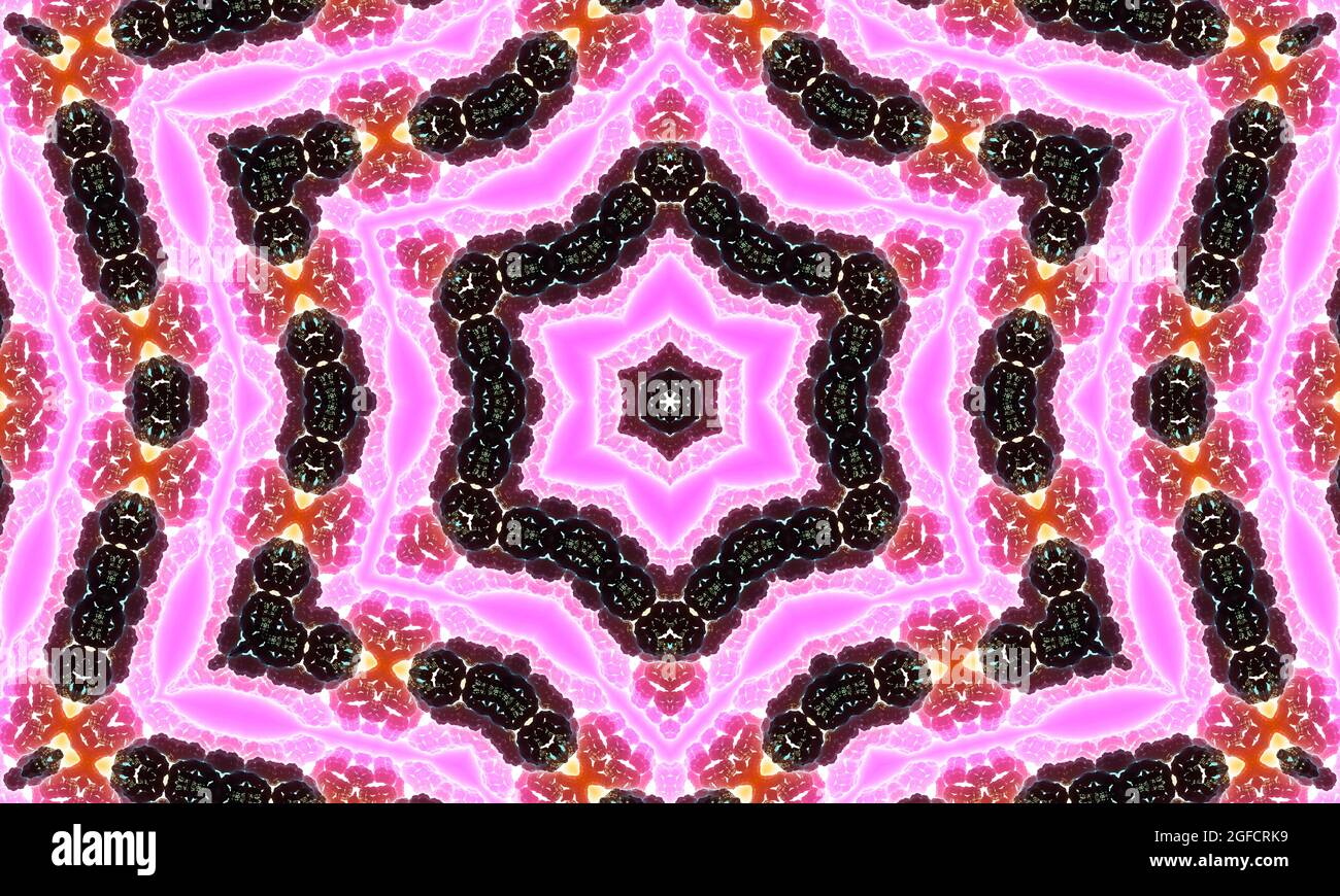 Motifs géométriques thaïlandais art mixte, art polynésien, art mandala en forme d'hexagones, de triangles et d'étoiles à six pointes. Modèle Kalédoscope pour scra Banque D'Images