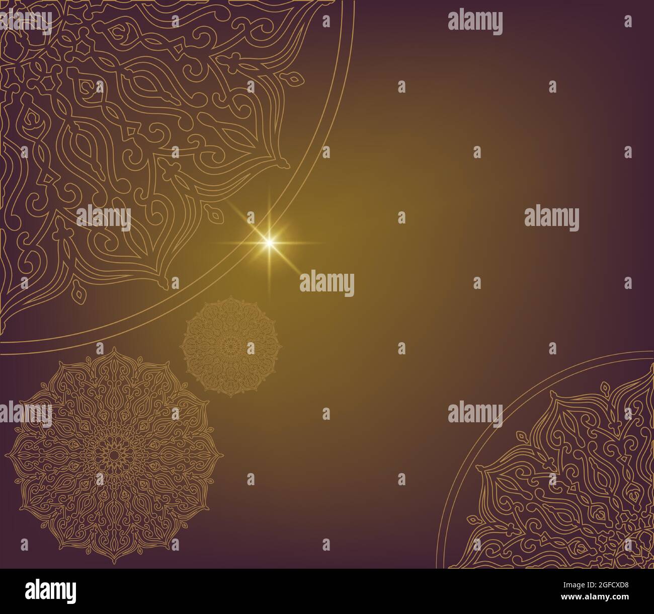 décoration ligne mandala de couleur dorée et fond marron effet de lumière brillant plus luxueux et moderne, idéal pour les bannières, affiches, greetin Illustration de Vecteur