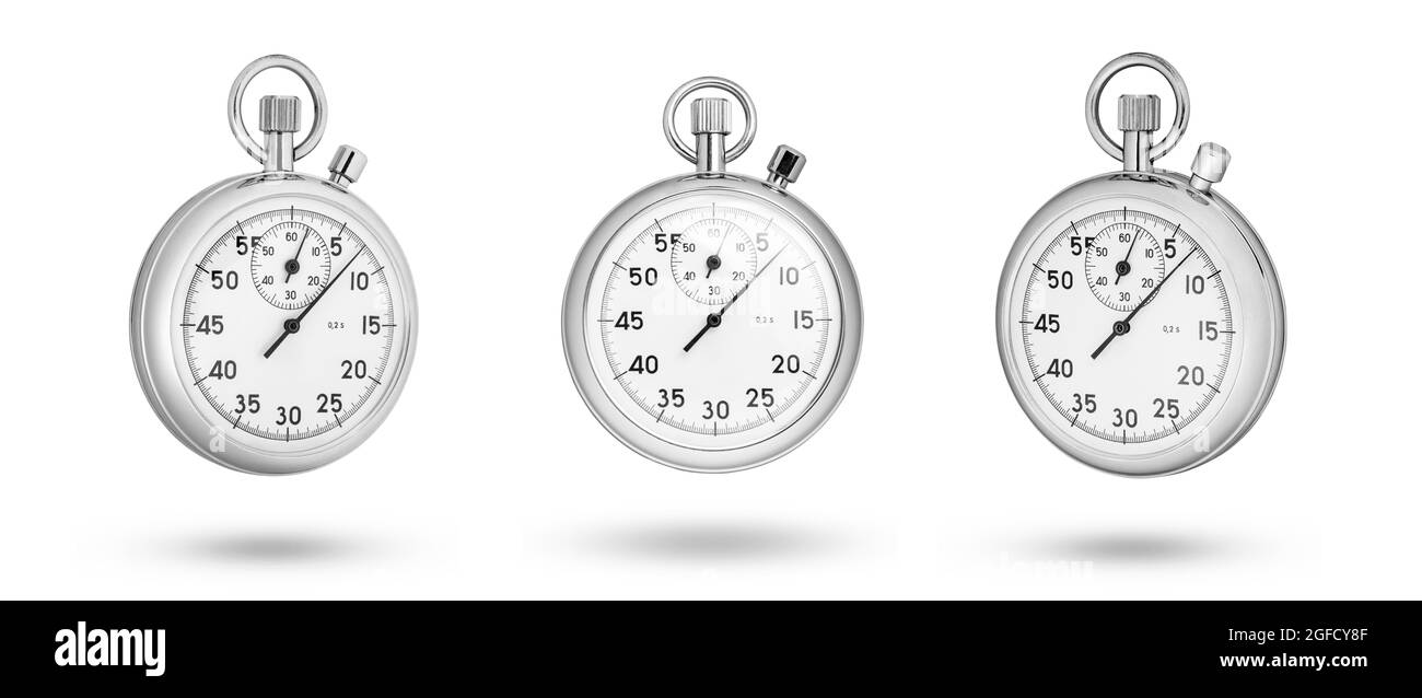 Chronomètre défini. Face et côté du chronomètre isolés sur fond blanc. Banque D'Images