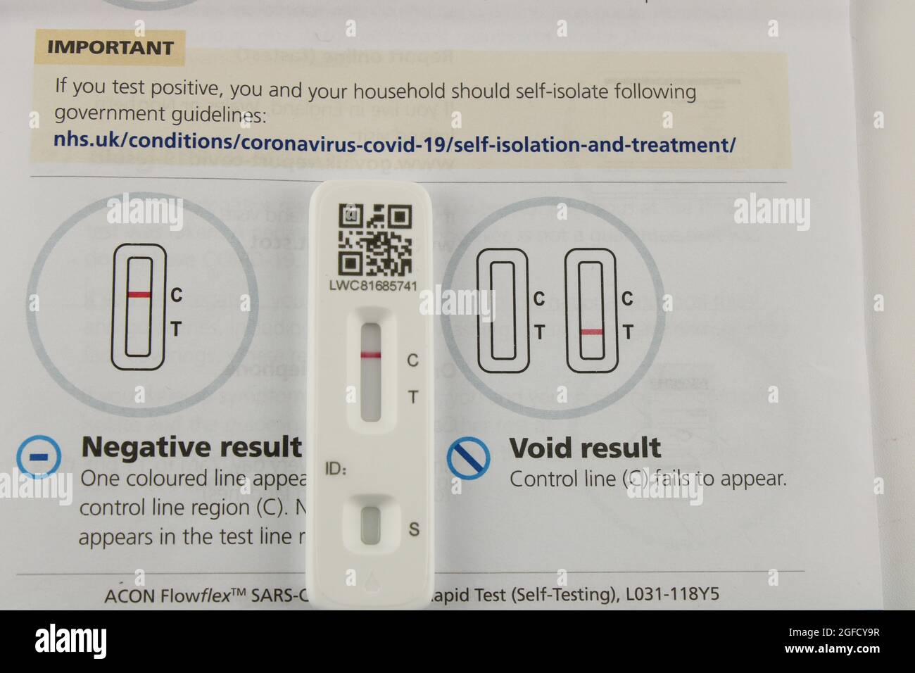 Test de débit rapide Covid, auto-test Covid avec vérification des résultats test Covid montrant un résultat négatif. Banque D'Images