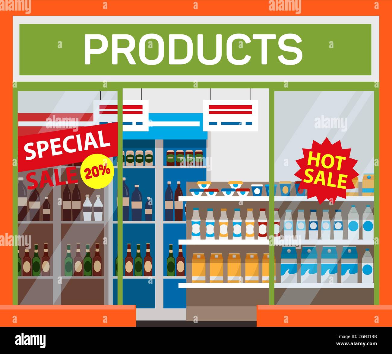 Supermarché, produits vente bannière modèle de vecteur Illustration de Vecteur